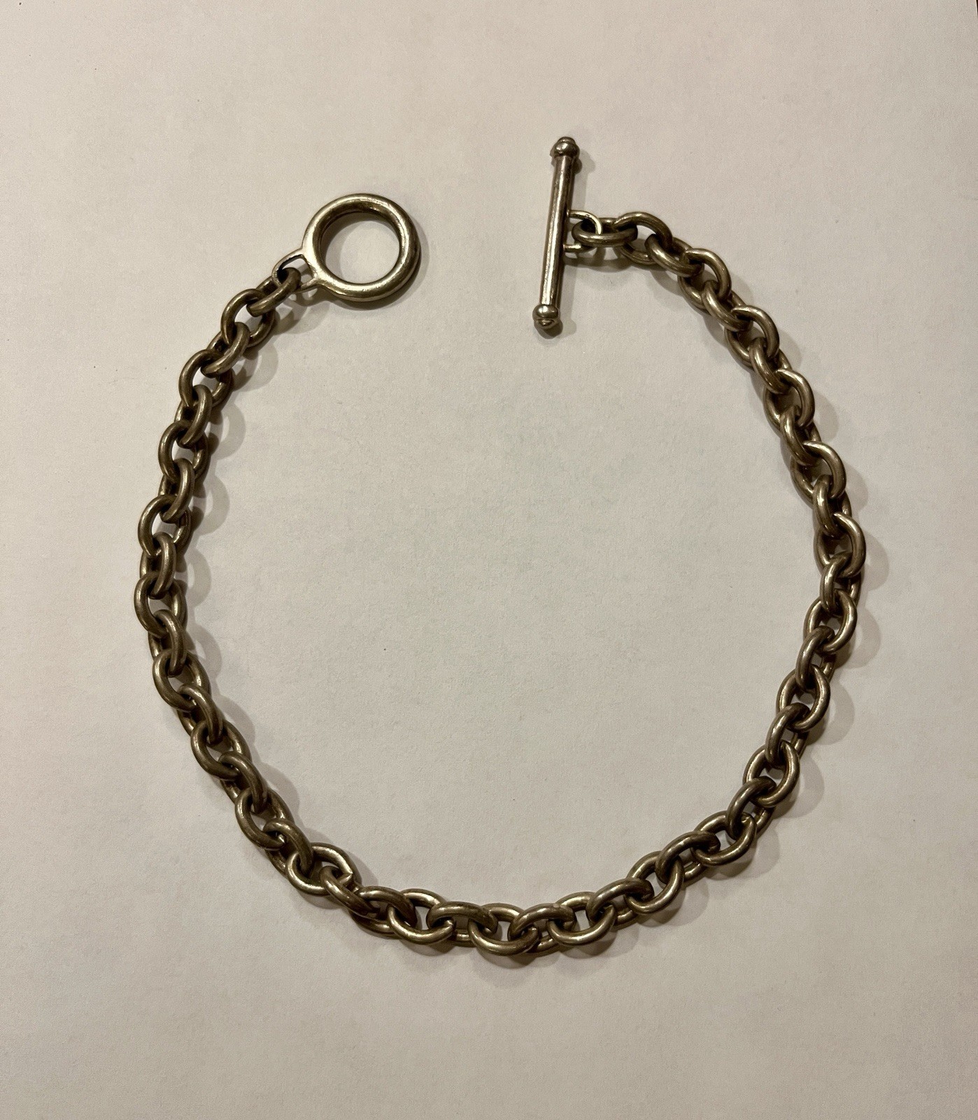 Vintage Sterling Silver Chain Necklace With Bar And Hoop 76 Grams