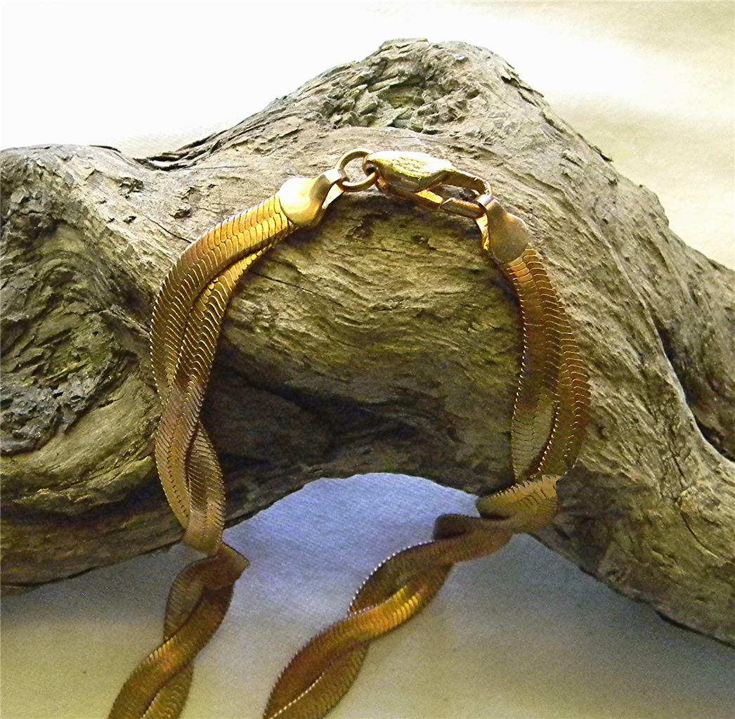 VINTAGE 1990’s 18″ DOUBLE WOVEN FLAT ROSE GOLD TONE HERRINGBONE CHAIN NECKLACE