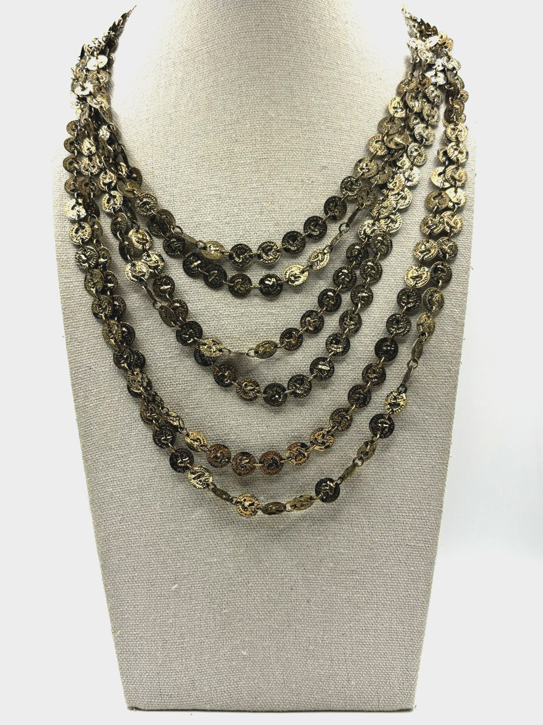 Vintage Mini Republic Of France Coin Link Multi Chain Gold Tone Layered Necklace