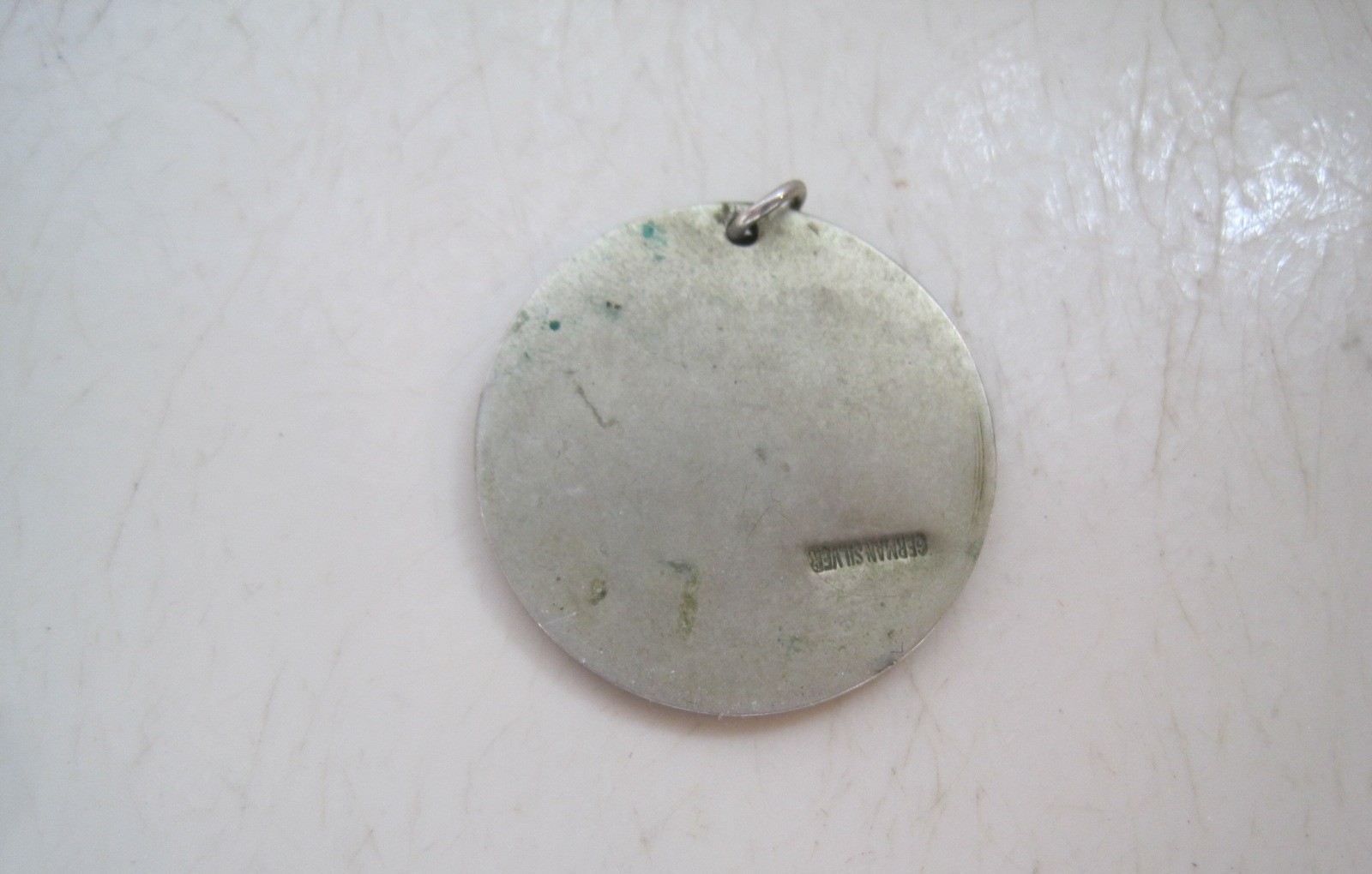 Vtg German Silver Pendant Southwest Landscape Enamel Turquoise Coral & Black 1”