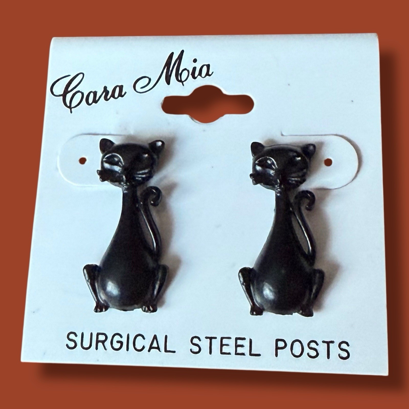 Black Cat Earrings Siamese Vintage Pierced Y2K Cara Mia New Old Stock Halloween