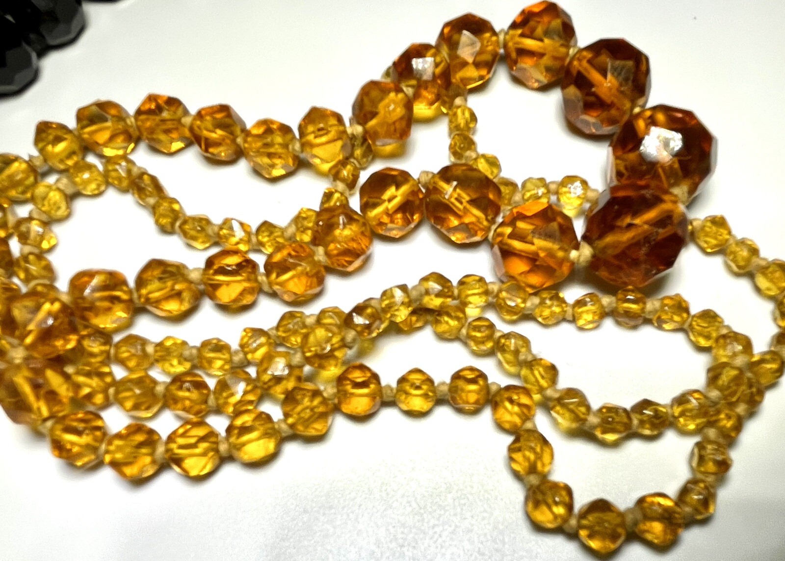 Necklaces- Czech Amber & Jet Glass Austrian & Rhodium W/ Bakelite Cameo Germany