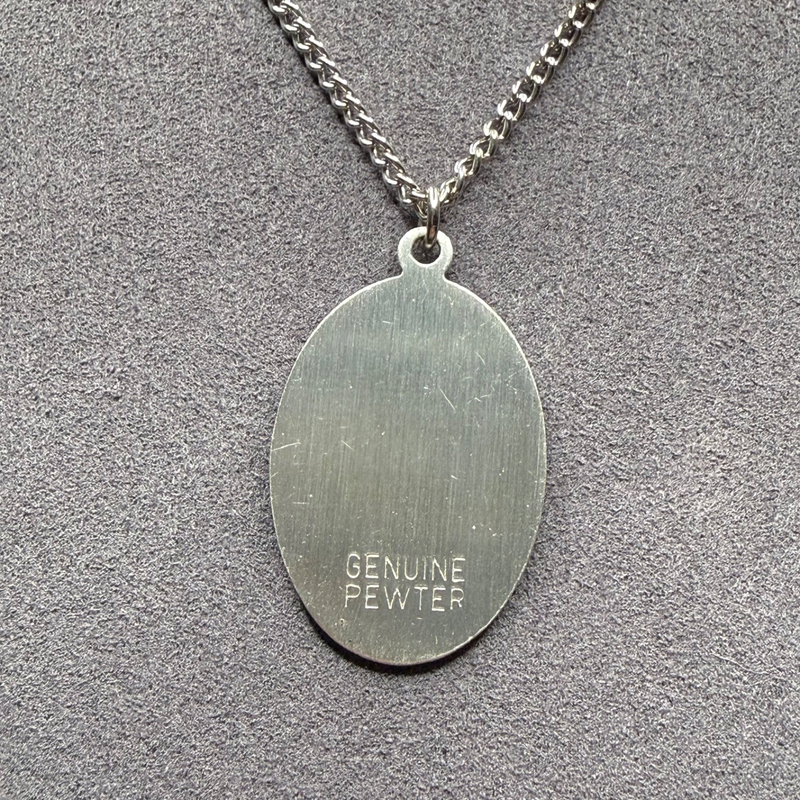 Vintage Genuine Pewter Hand Painted Violets Purple Floral Spray Pendant Necklace