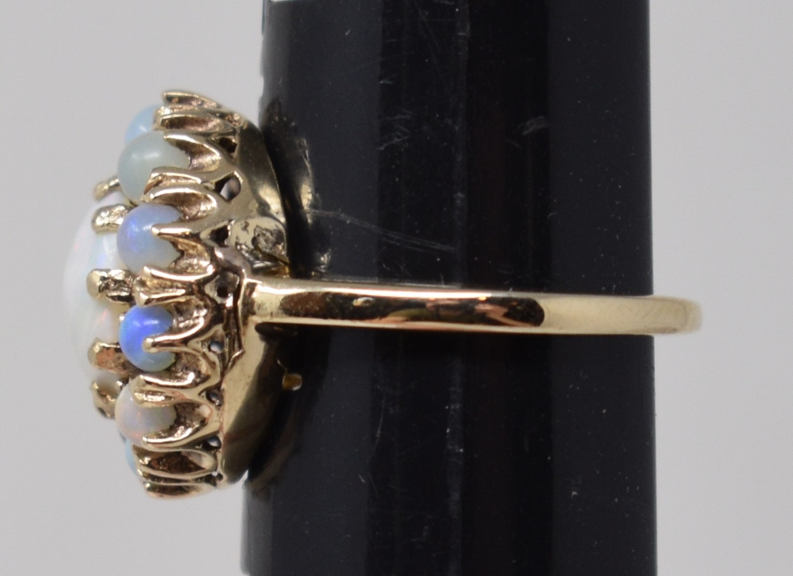 Vintage 10k Solid Yellow Gold Opal Cluster Halo Basket Setting Ring sz. 5.75