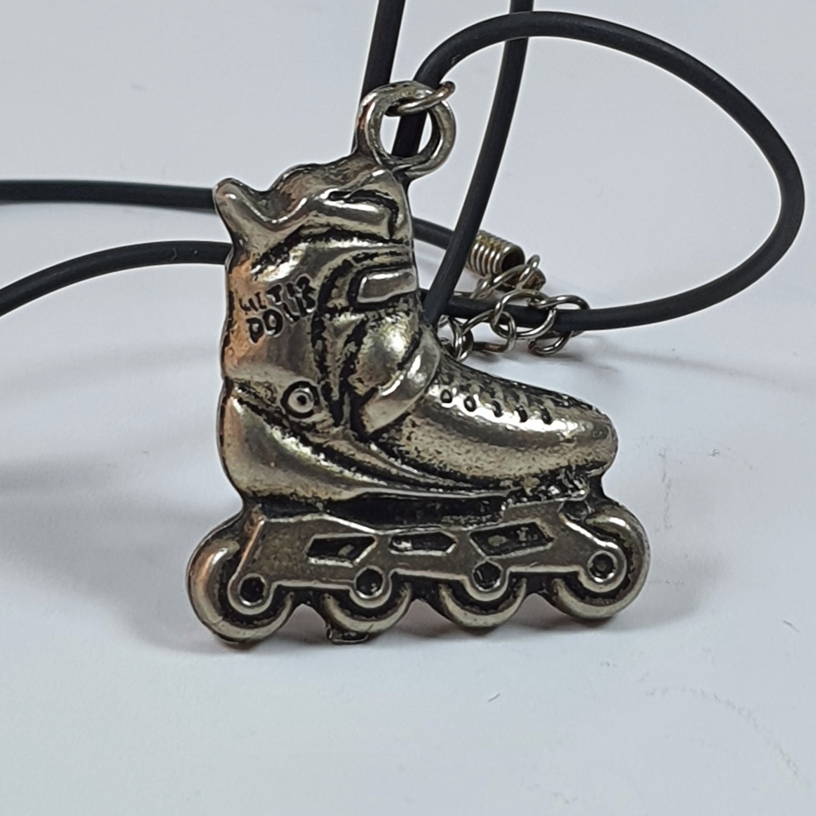 Unique Antique Style Signed Roller Blade Skate Charm Necklace Goth Grunge Jewelr