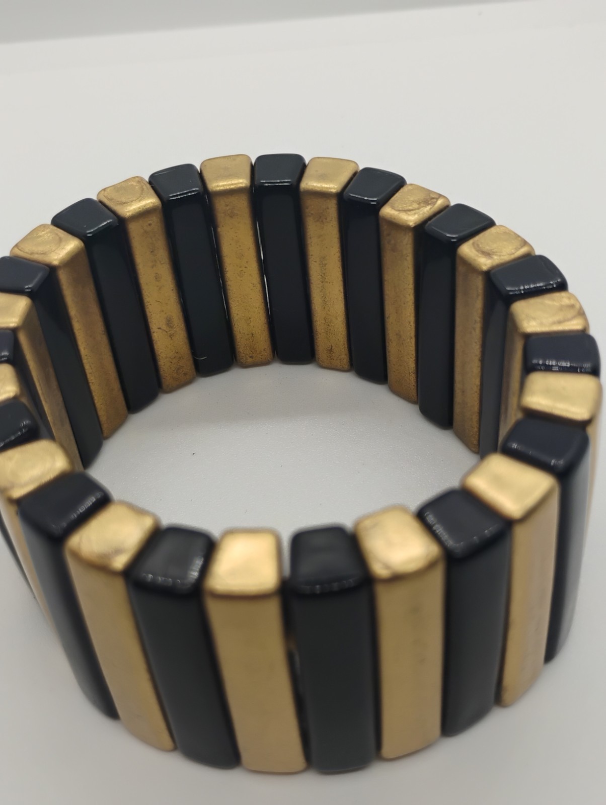 Vintage Bohemian Gold and Black Chunky Bar Stretch Sizable Statement Bracelet