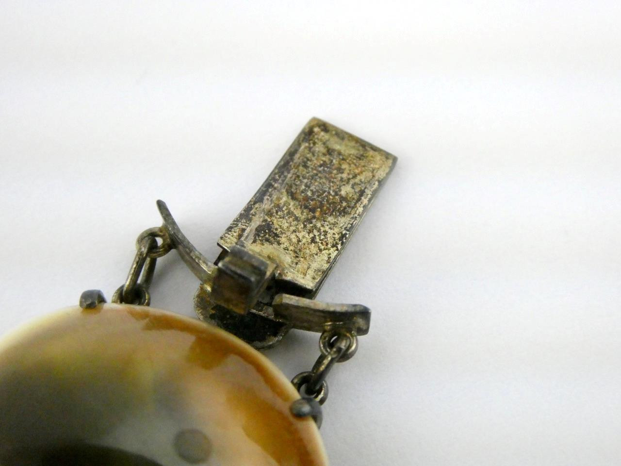 Vintage Operculum Snail Shell Panel Bracelet Unmarked Silver Toned Metal 7.25 In