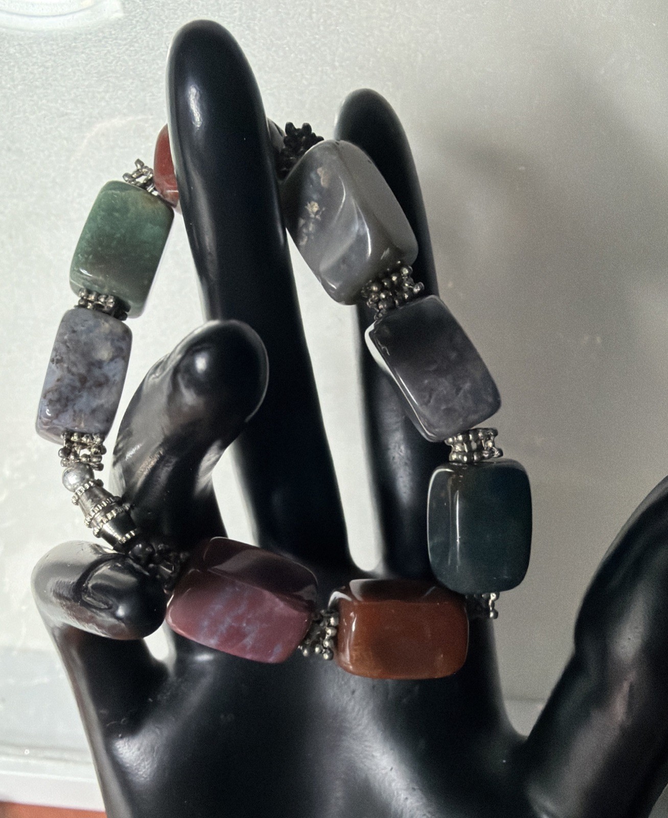 Multi Gemstone Bloodstone Quartz and Agate 7.5 Inch Bracelet