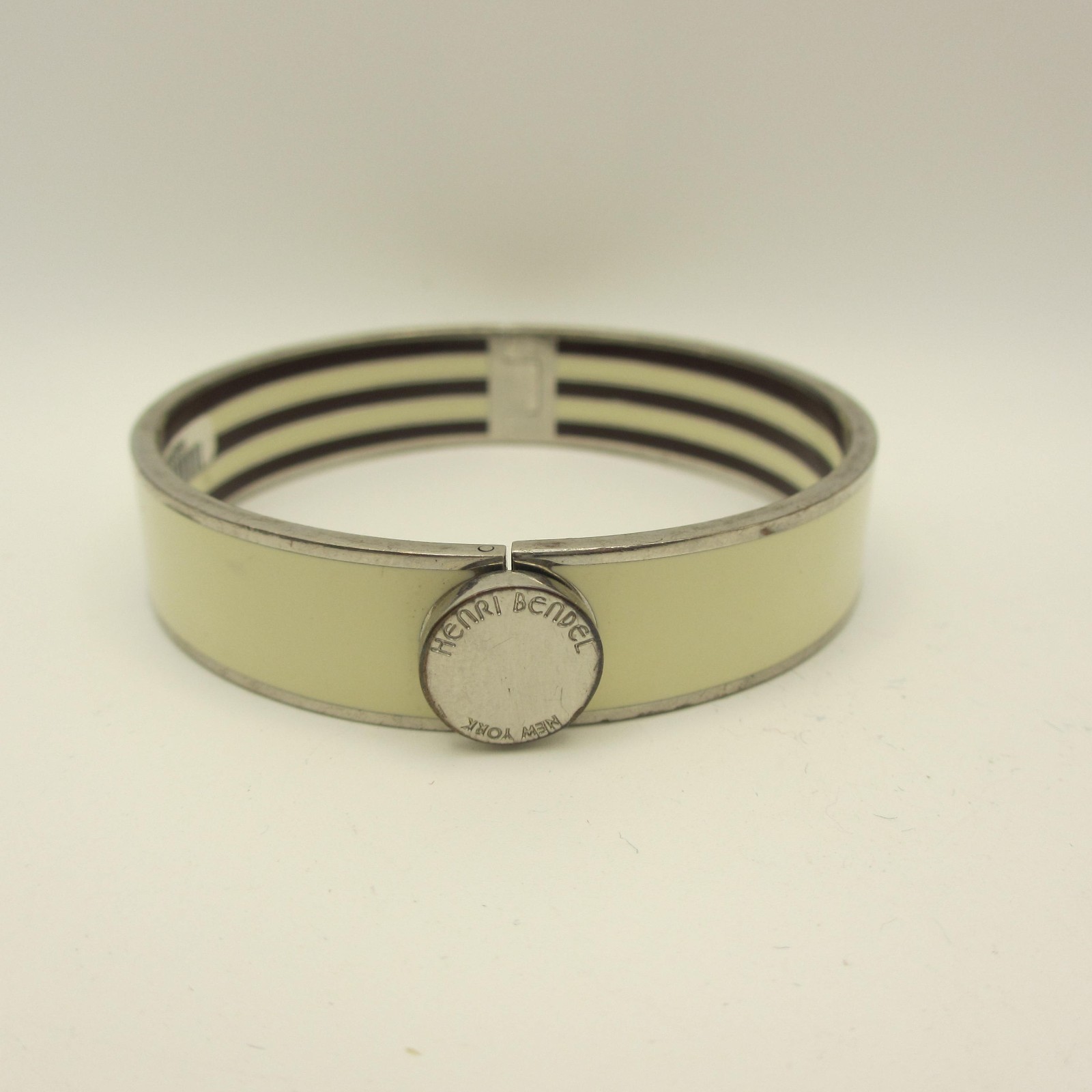 Vintage Henri Bendel Bracelet Enamel Hinged Bangle White