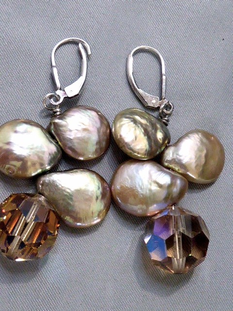 VINTAGE PEARL& CRYSTAL STERLING SILVER PIERCED HOOK FINDING 2″ DANGLE EARRINGS