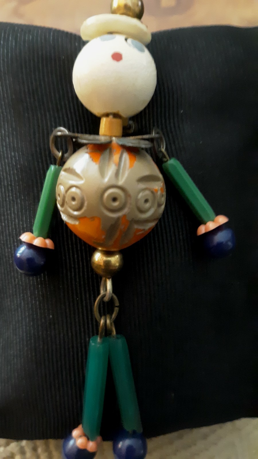 Antique Articulating Beaded Doll Puppet Person Figure Glass Brooch Ornament