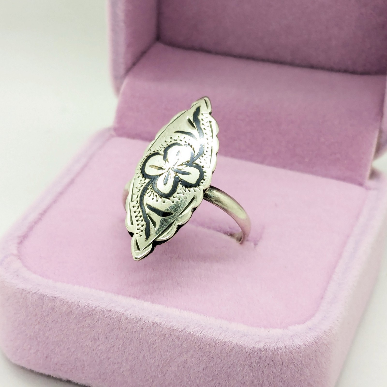 Vintage RING Silver⭐️925 stamp Star USSR with Blackening -size: 7US (17.5mm) #20