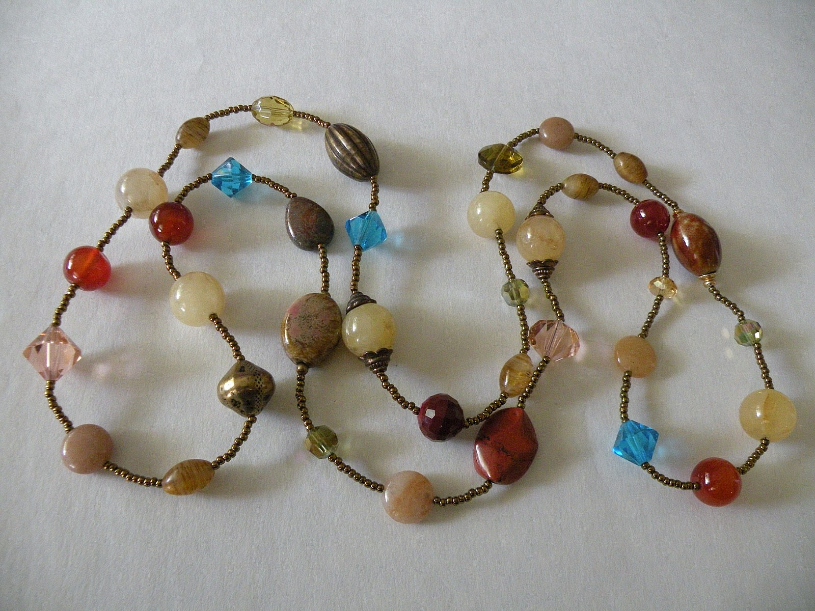 Vintage Multicolor Mixed Polished Gemstones & Faceted Crystal Bead Necklace 40″