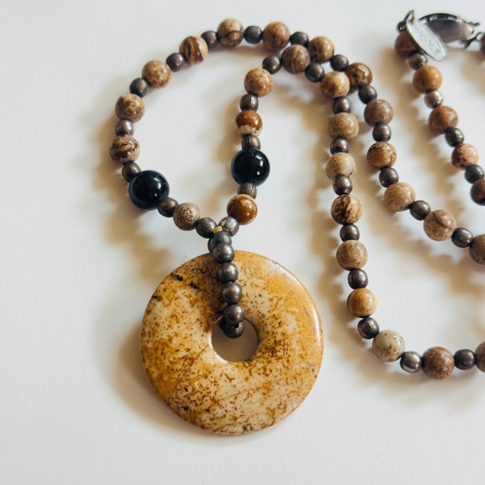 VTG Collar Jasper Necklace Signed Nicole Smooth Round Beaded natural genuine