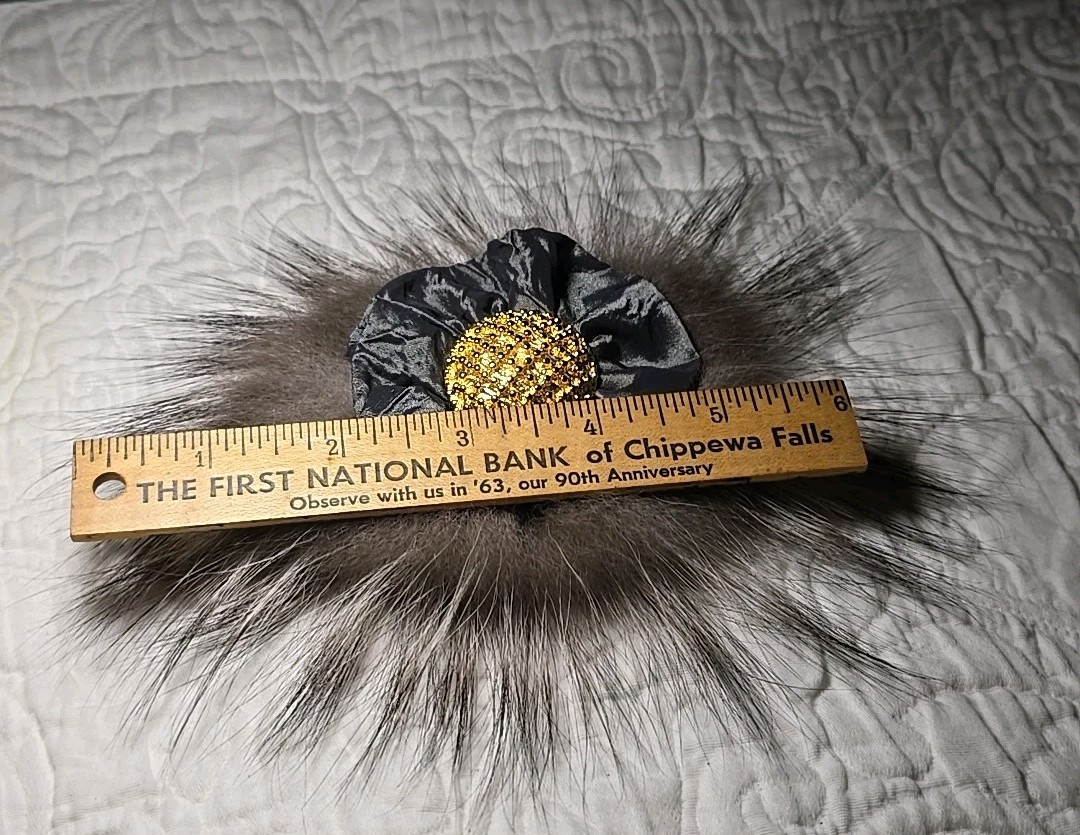 Vintage Mink Fur Flower Brooch Goldtone Center