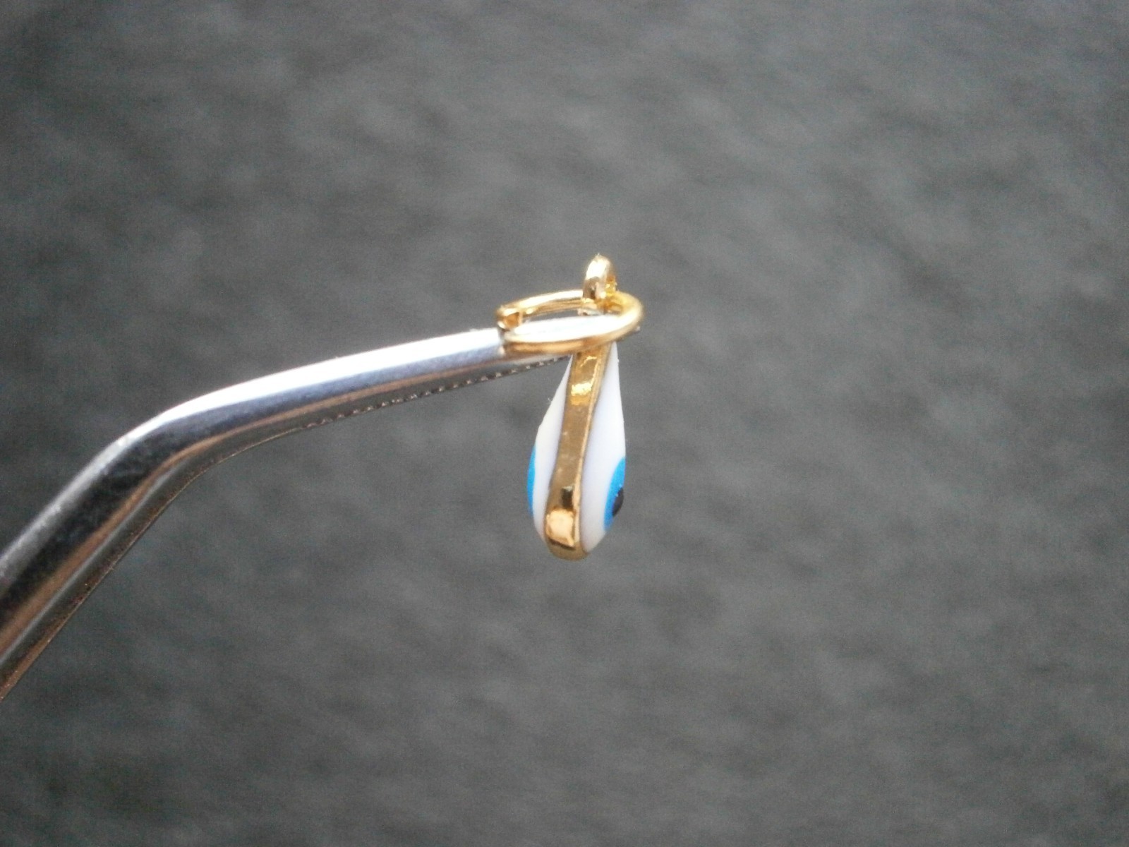 TINY White Evil Eye Amulet Vintage Goldtone & Glass Bead Charm Pendant