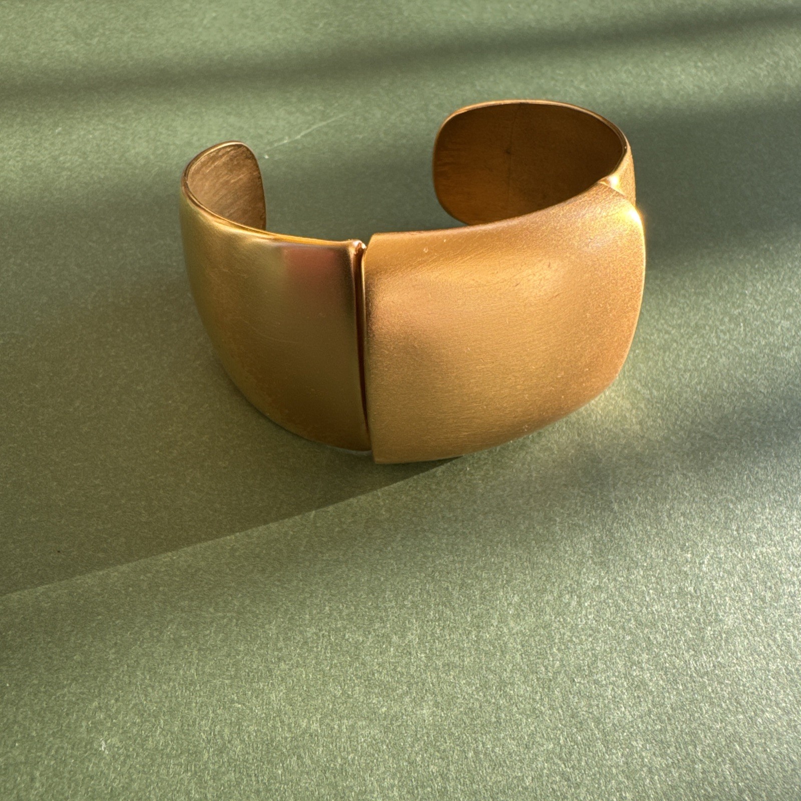 Vintage Monet Gold Tone Wide Segmented Cuff Bracelet – Satin Finish