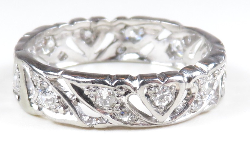 Antique Deco Unisex Diamond Eternity Wedding Band Plat Size 8.75 UK-R EGL USA