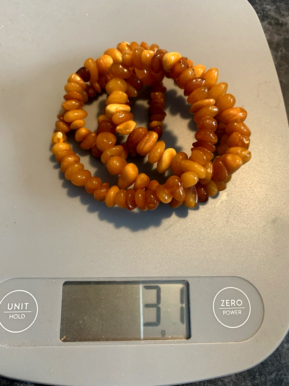 Vtg Baltic Amber Egg Yolk Chip Bead Necklace 31 Grams 24″ Long Pull-Over Style