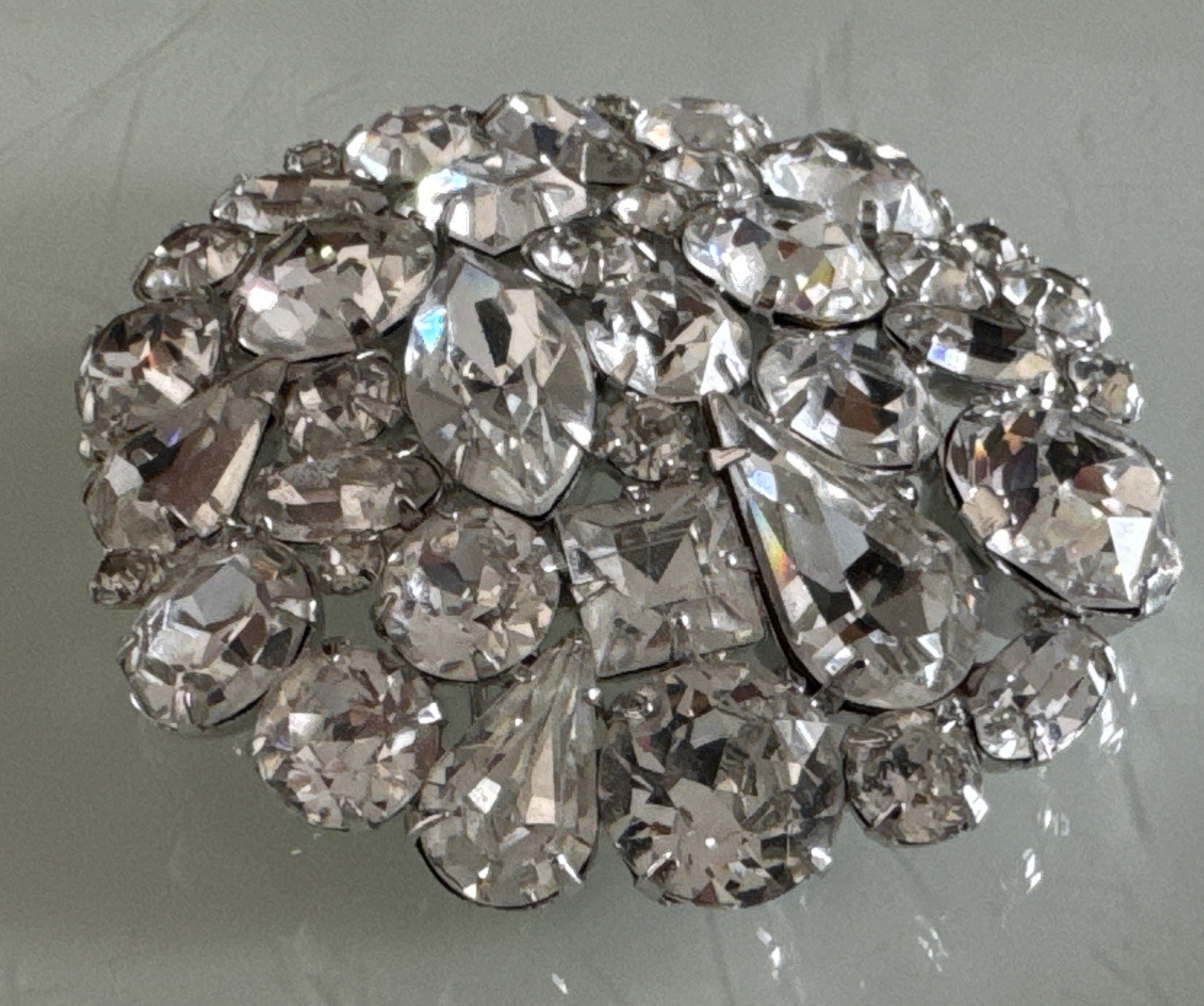 Vintage Weiss Large Brooch Silver Tone With White Crystals