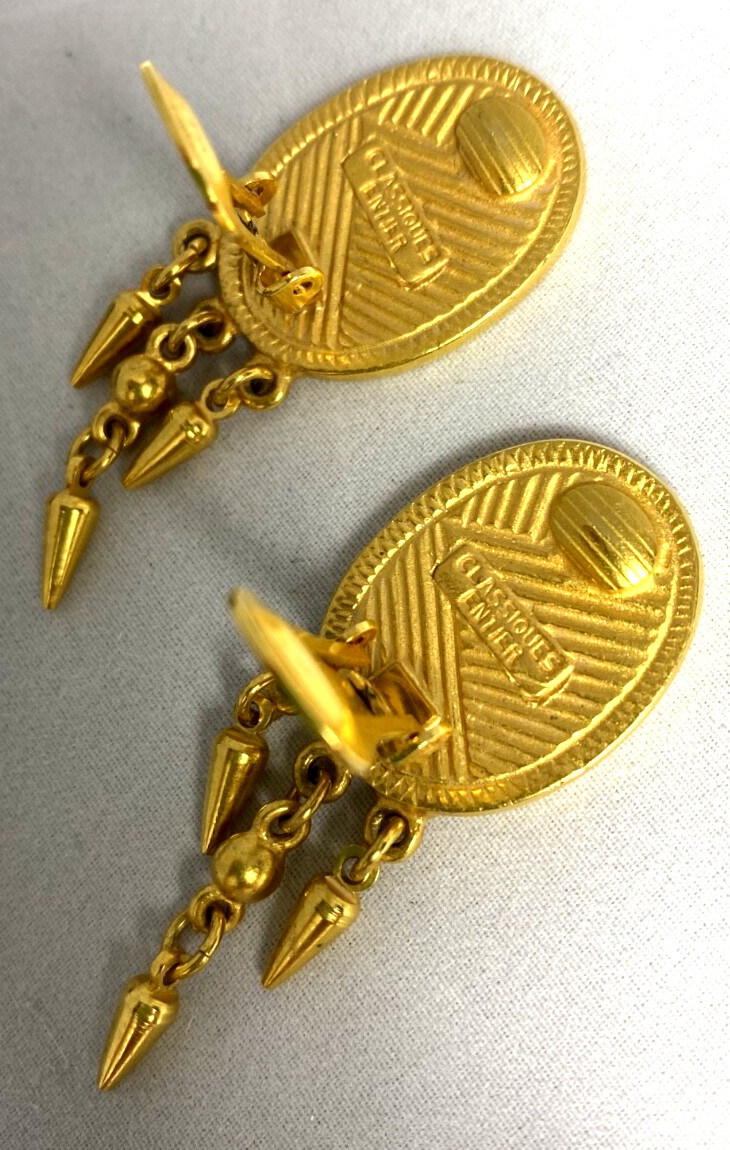 VTG Classique Entier Statement Gold Tone coin&fringe clip ons Earings RomanGreco