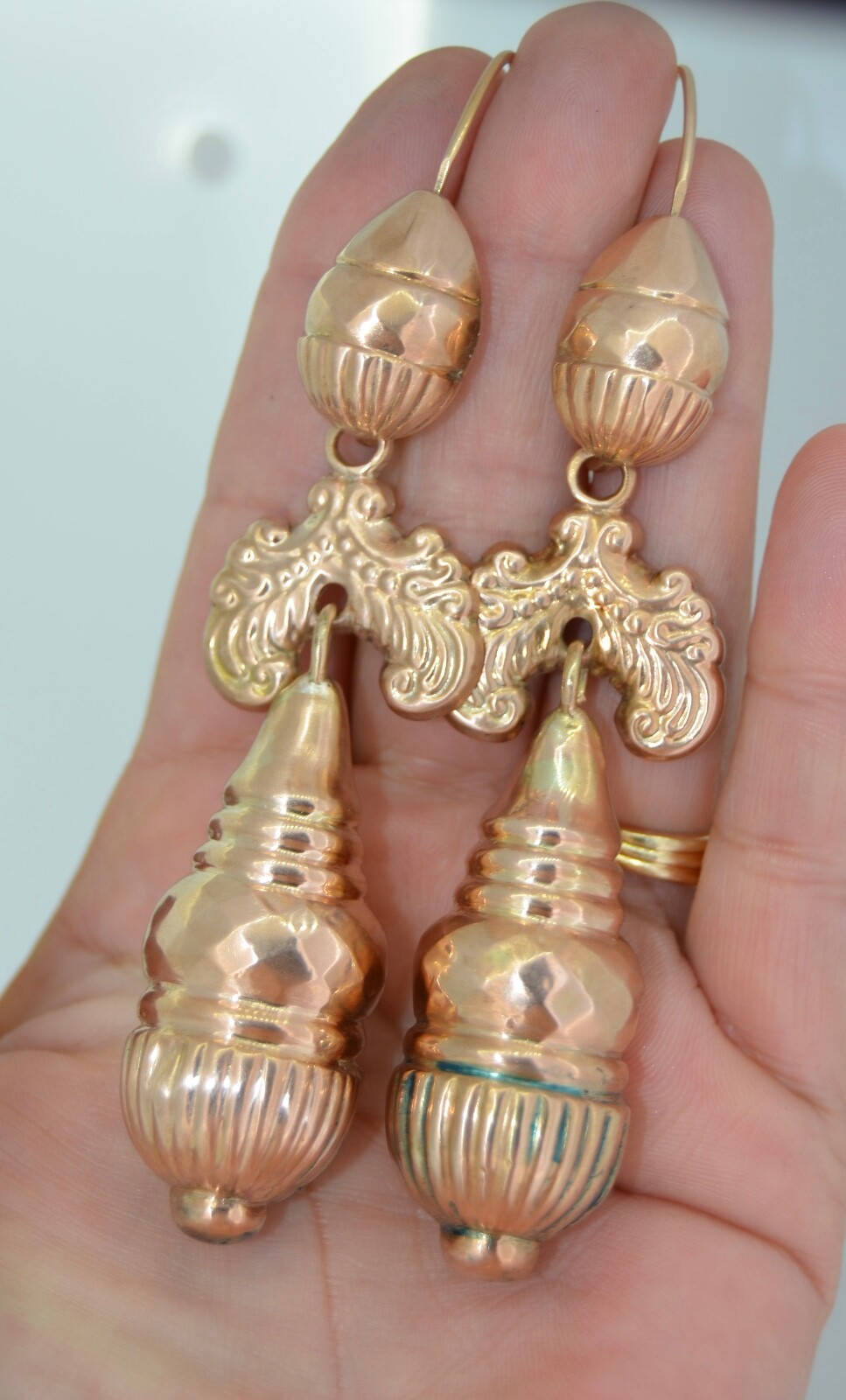 4.25 Inch Victorian 10k Rose Gold Day & Night Earrings