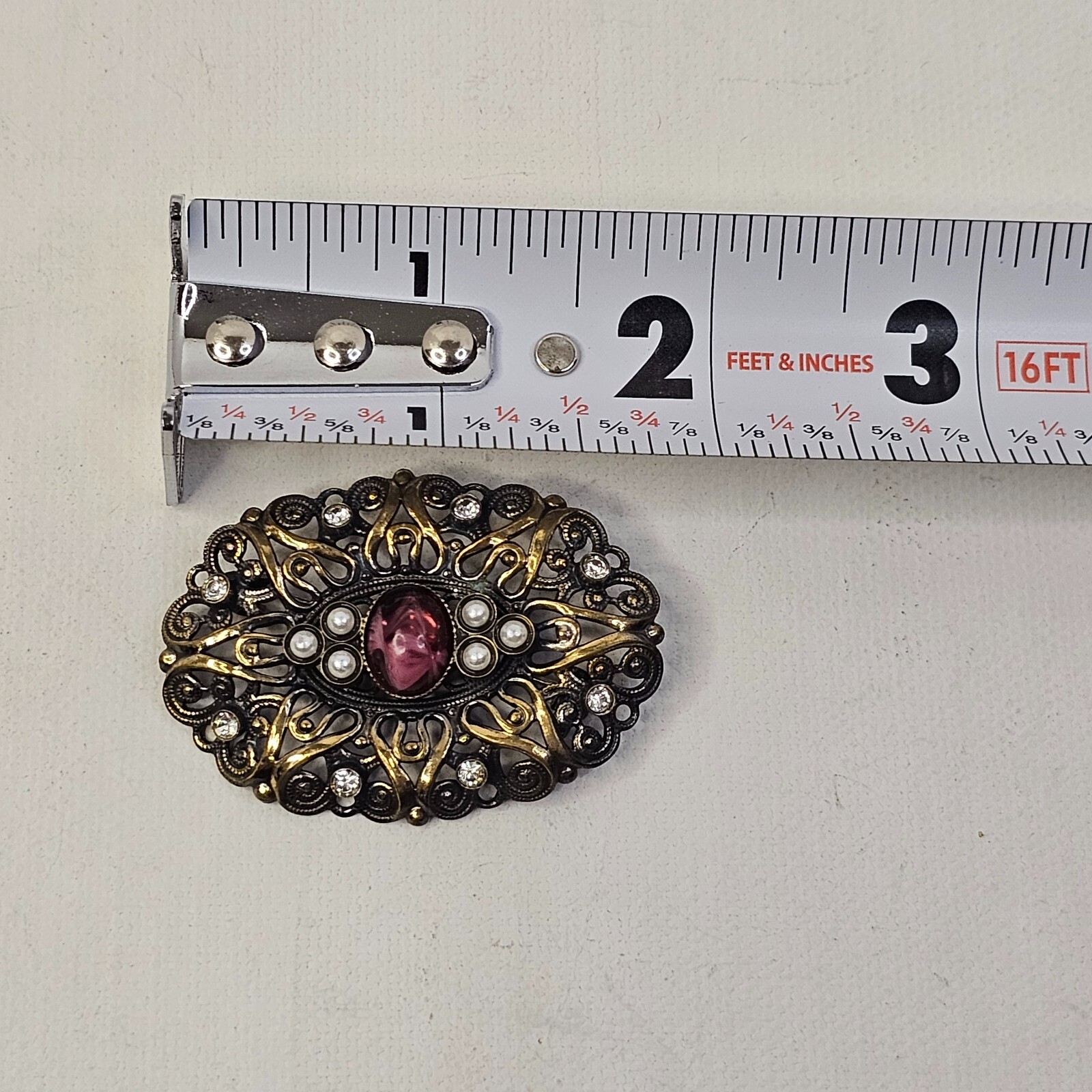 Silver Gold Tone Purple Clear Rhinestone Brooch Unmarked Vintage Pin