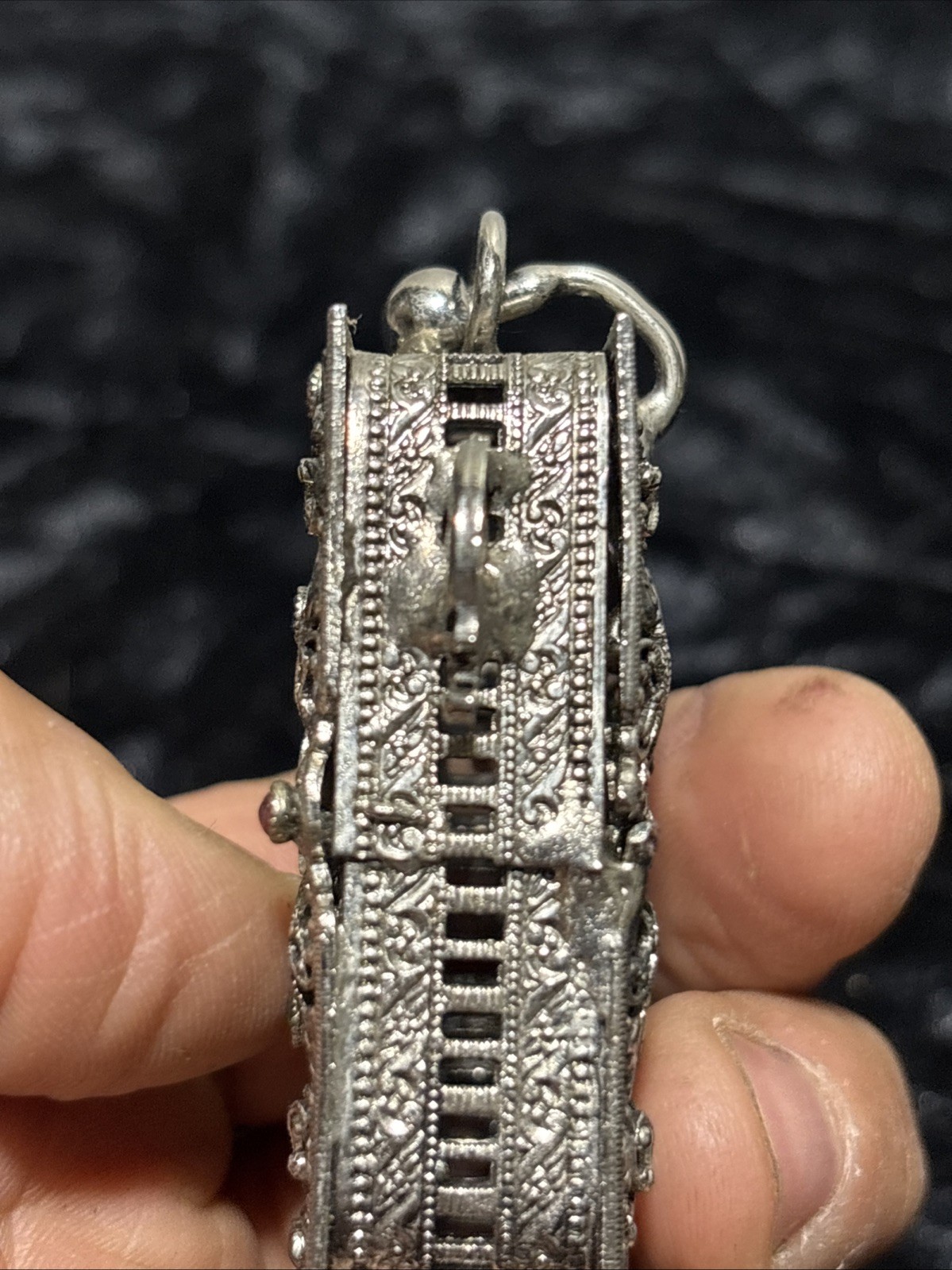 Antique Silver Tone Vinaigrette Hinged Pendant Purse Rare No Chain
