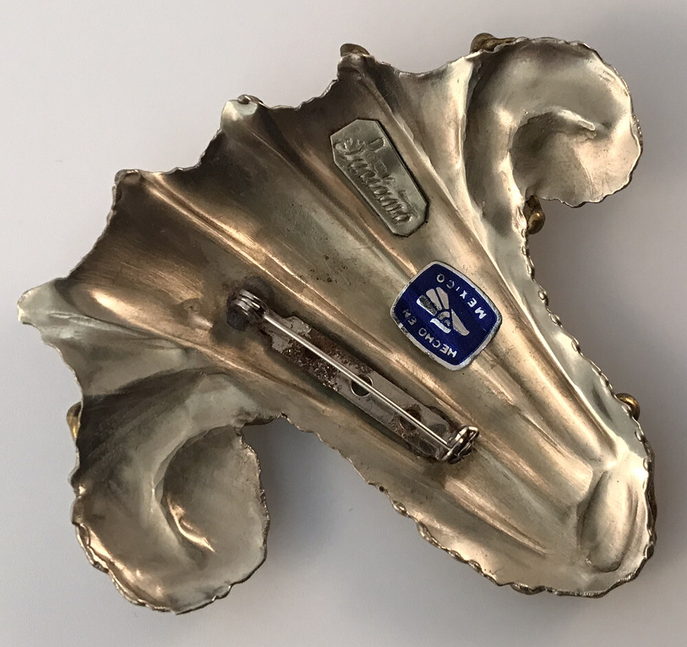 Vintage Signed LUCIANO Brutalist Mixed Metal Mexico Large Brooch Pin. #990