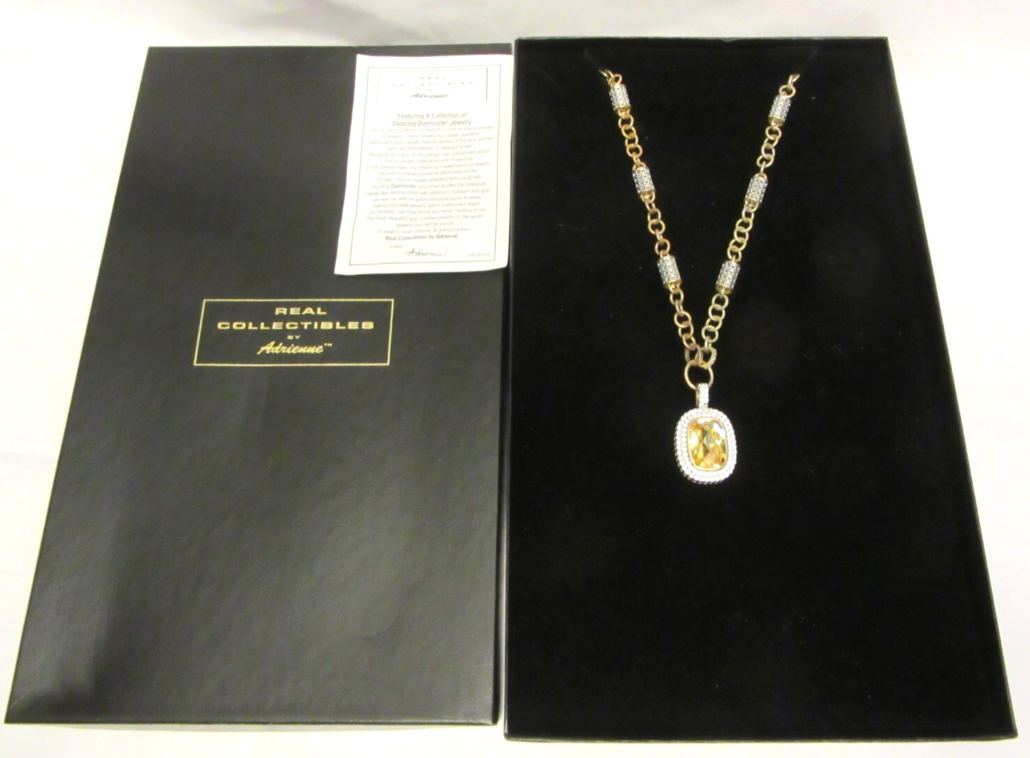 VTG REAL COLLECTIBLES BY ADRIENNE Necklace Yellow Citrine Crystal in Box
