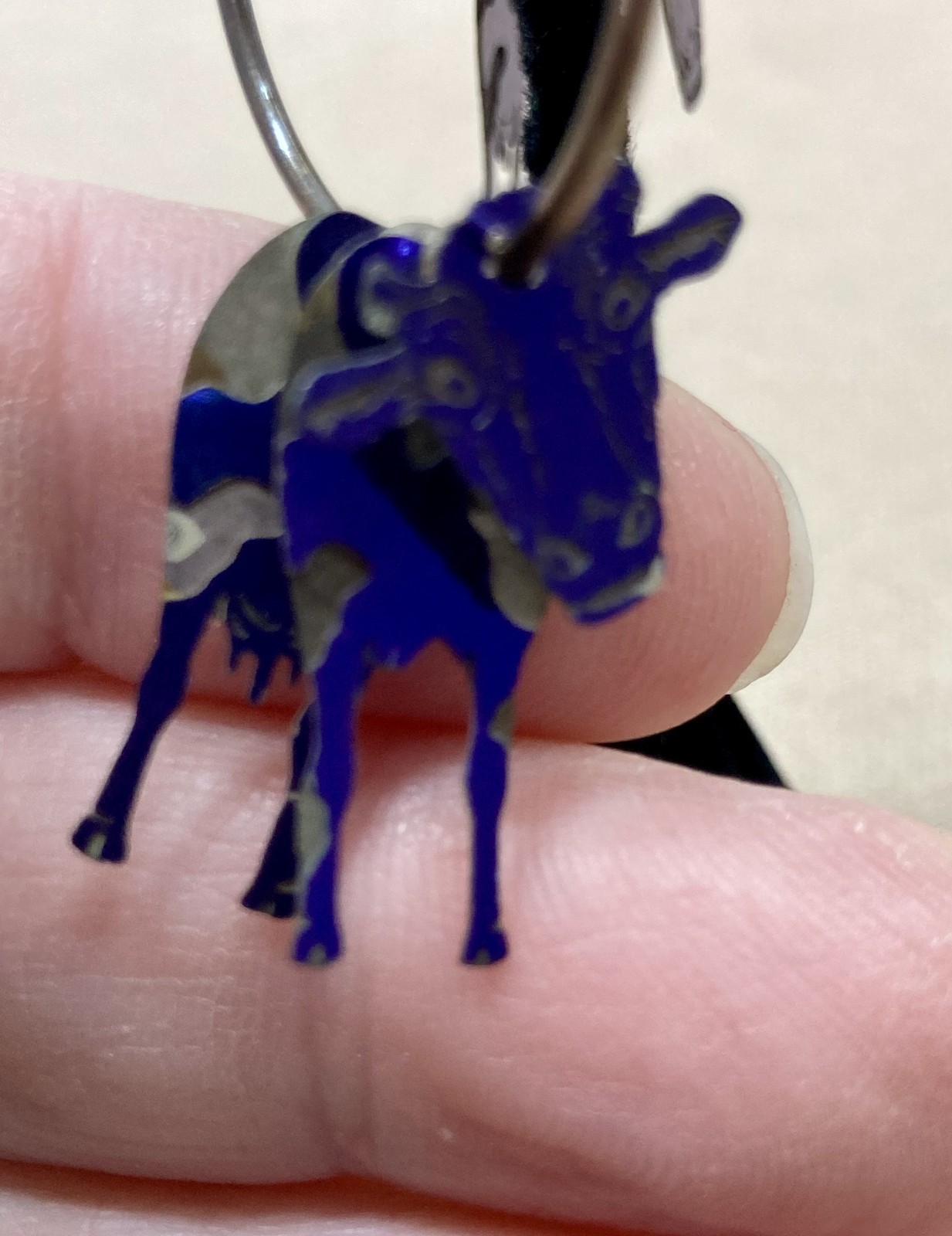 Vtg Sterling Silver 925 Blue Cow Hoop Pierced Earrings Animal Charm Dangle Drop