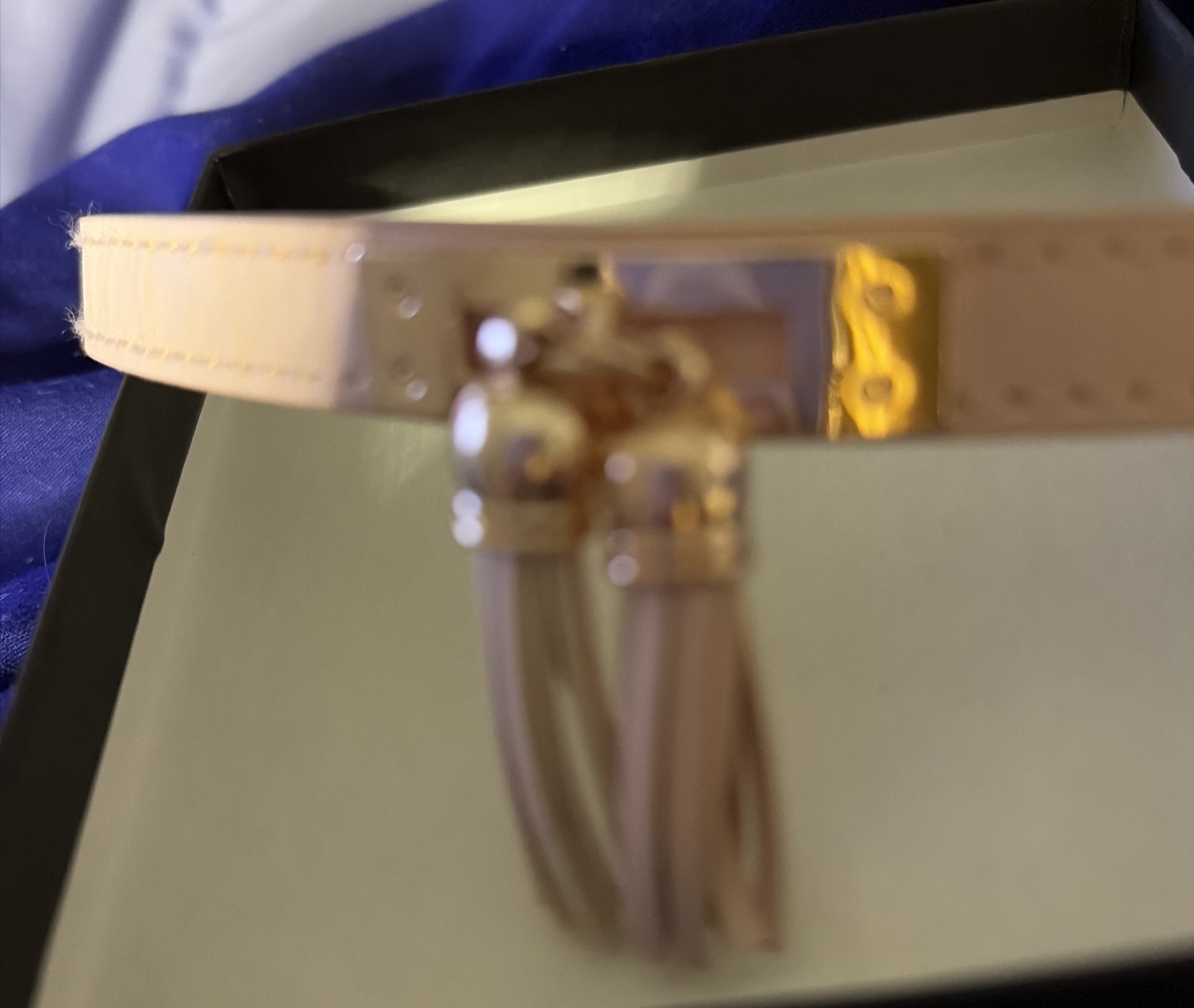 YIK FUNG Pink Tassels Leather Wrap Adj Snap w Rose GoldTone Accents Y2K