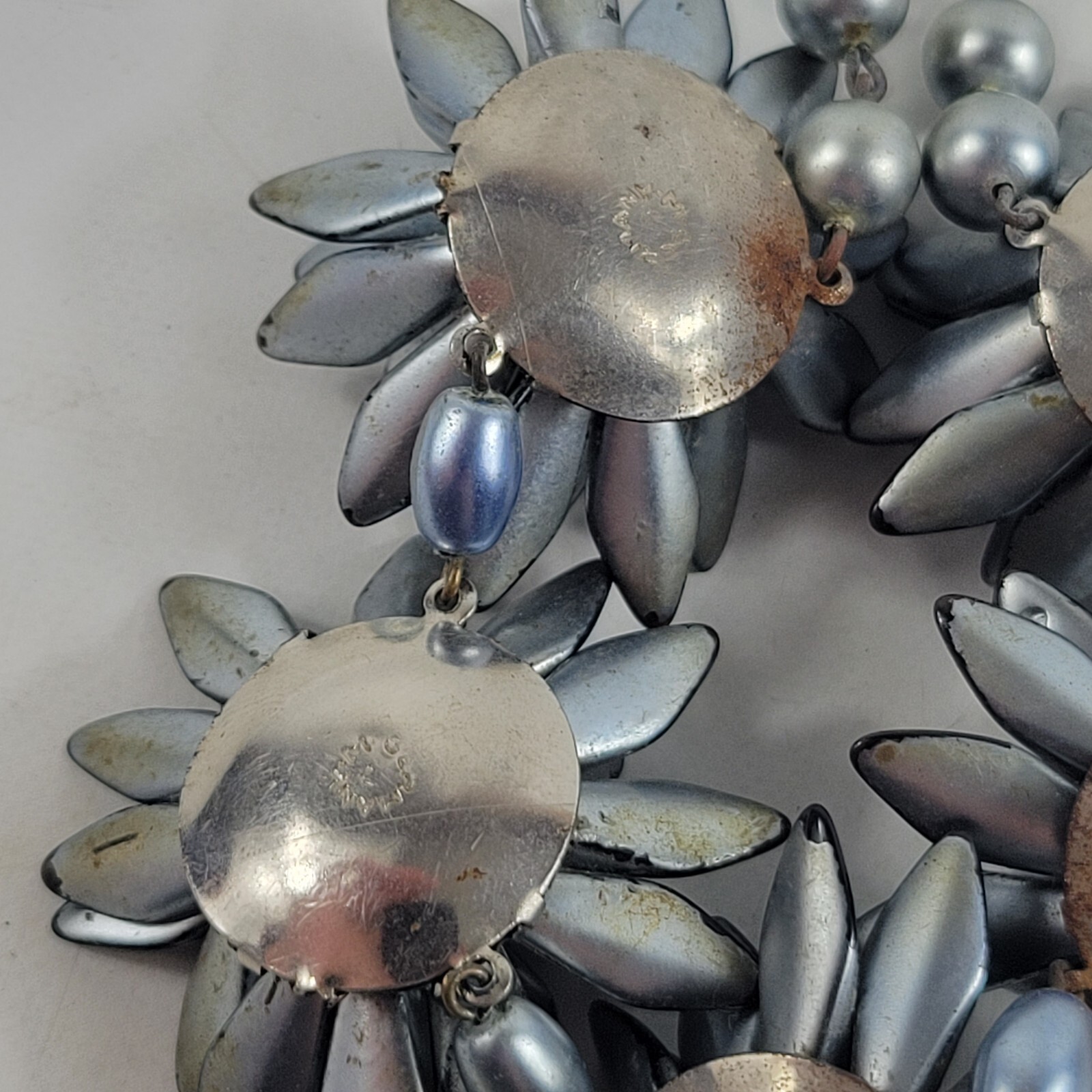 Vintage West Germany Silver Toned Floral Cluster and Faux Pearl Necklace
