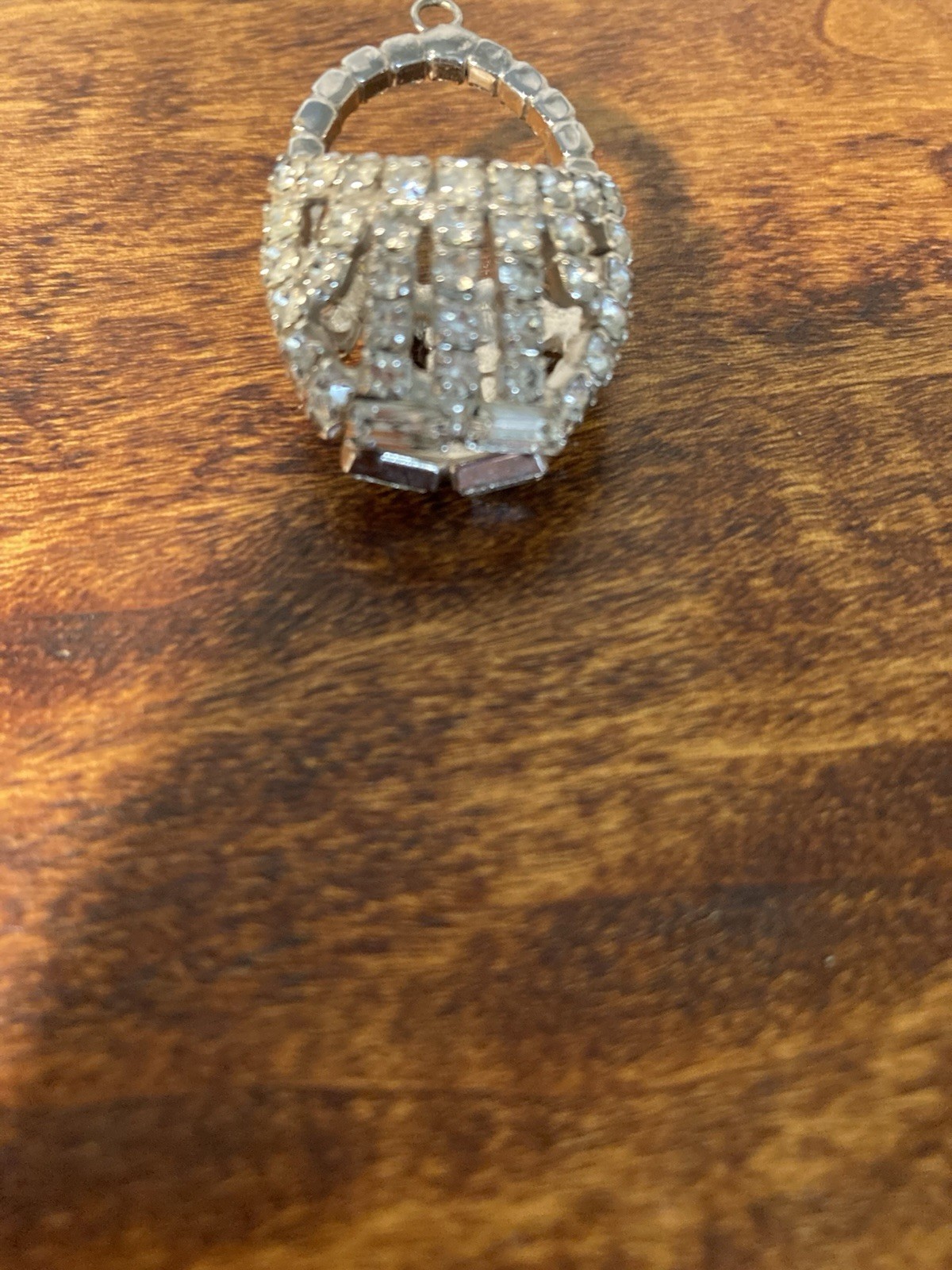 Vintage Silver Tone With Clear Rhinestone Purse Pendant