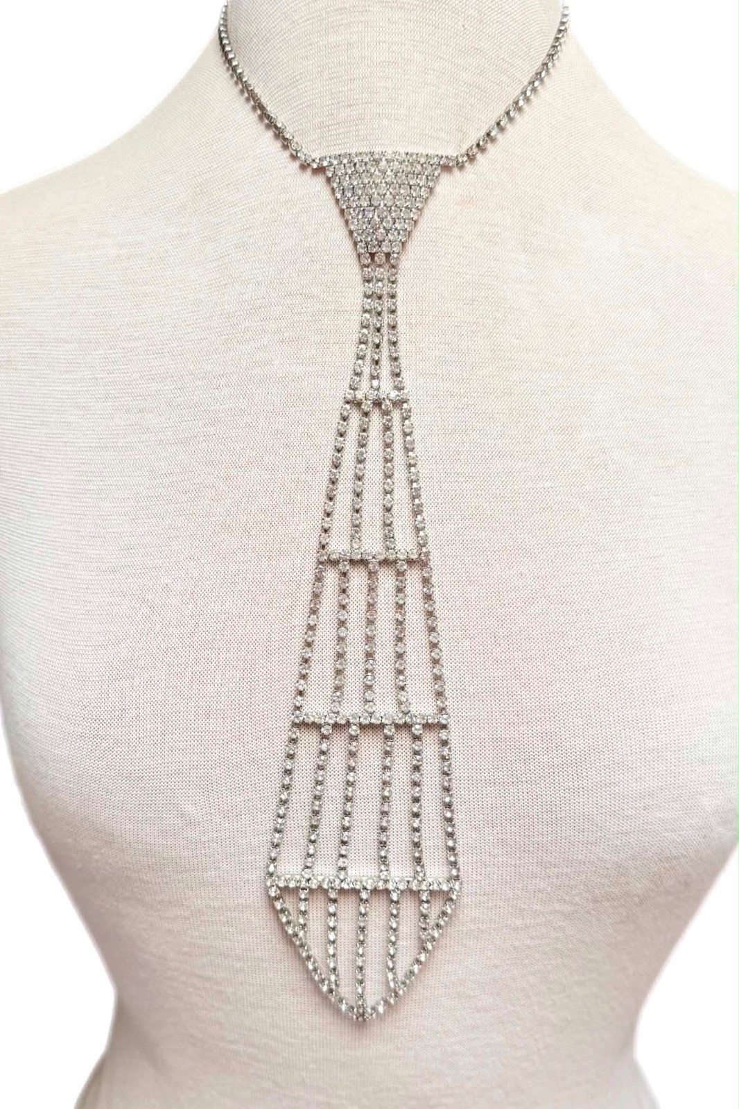 LUX 1960s 70s Rhinestone Tie Necklace, Costume, Glam, Punk, 15”