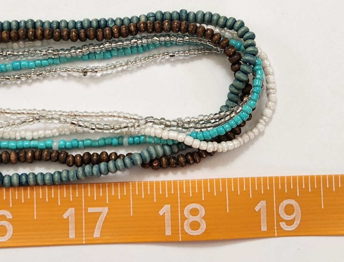 Vtg 6 Strand Seed Bead Necklace Earthtones Wood Glass Boho Native Southwestern