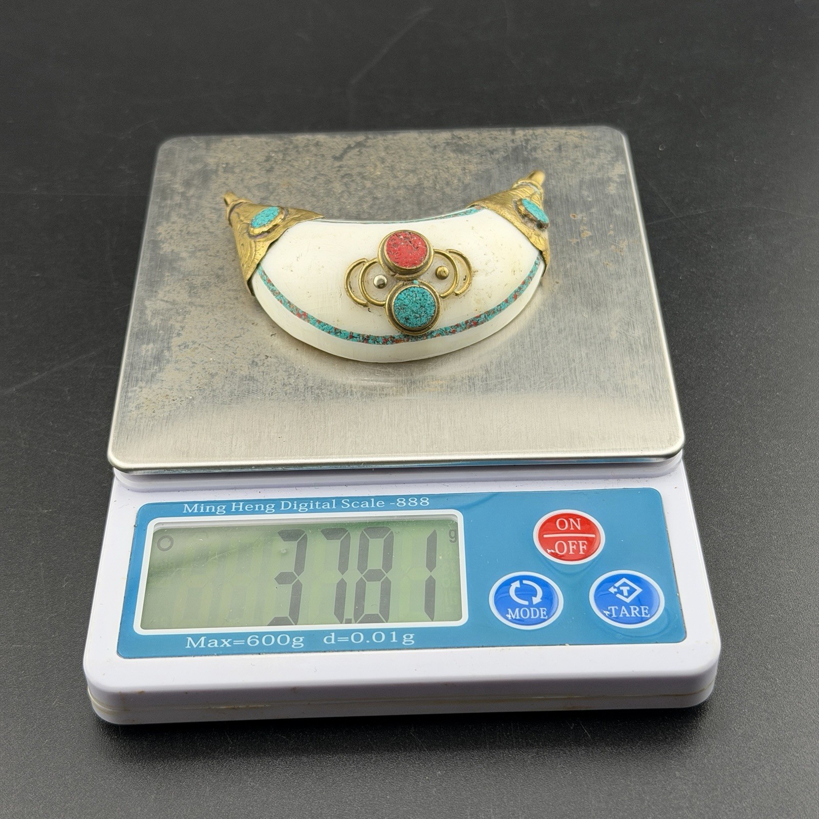 Unique Crescent Shaped Amulet Handcrafted Himalayan Folk Jewelry Pendant