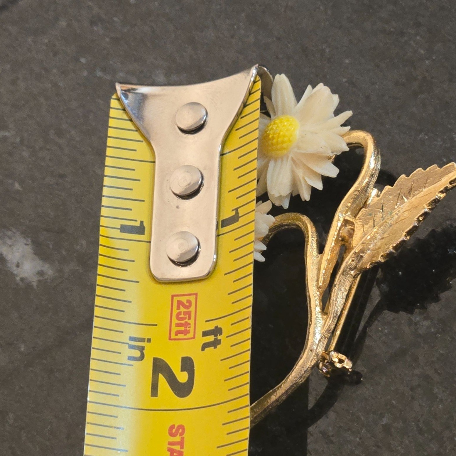 Vintage Daisy Flower Brooch 1960s Mod Plastic floral on metal stem Retro Jewelry