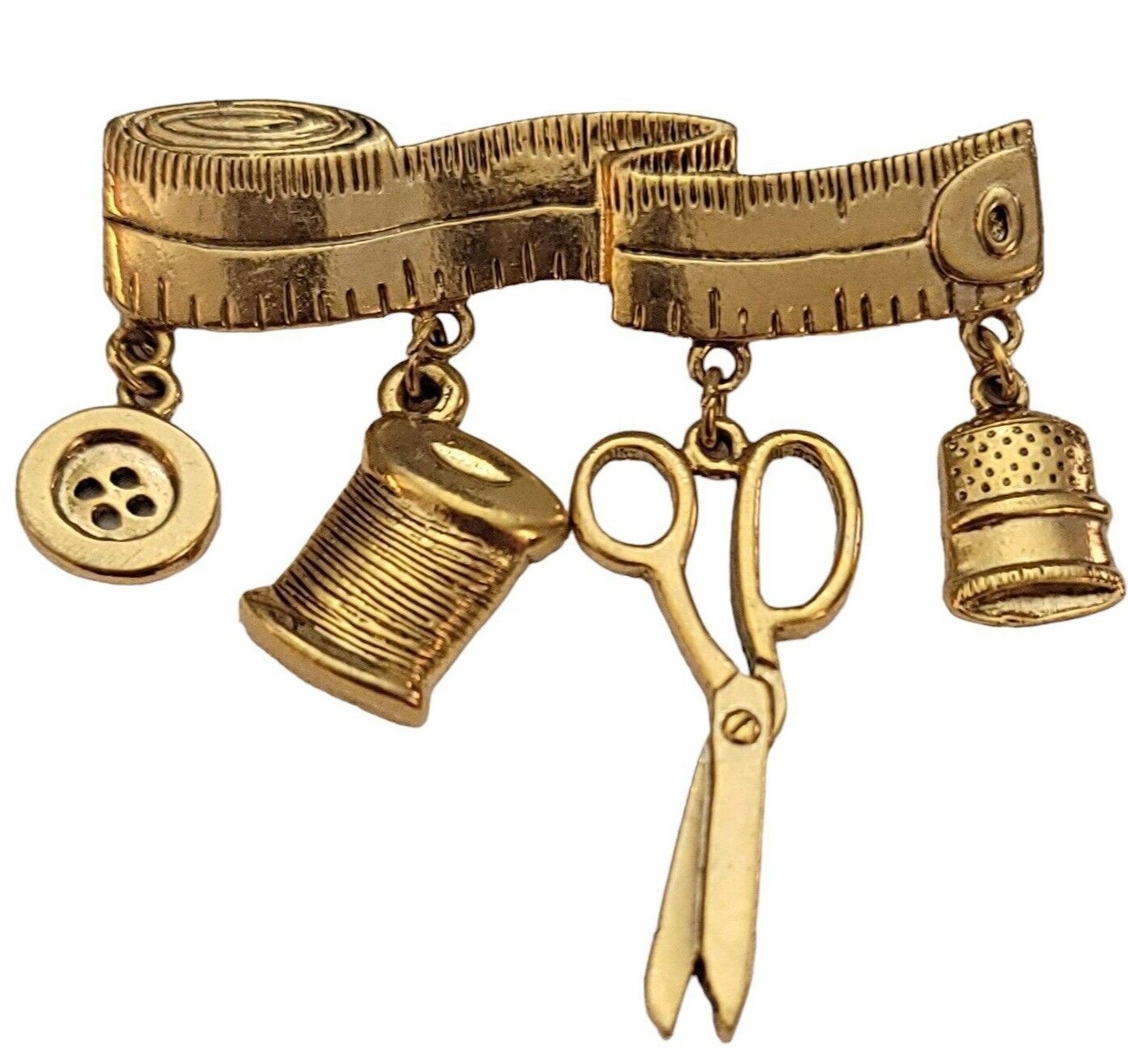 1928 Brand Measure Tape Thread Scissors Sewing Bar Charm Brooch K699