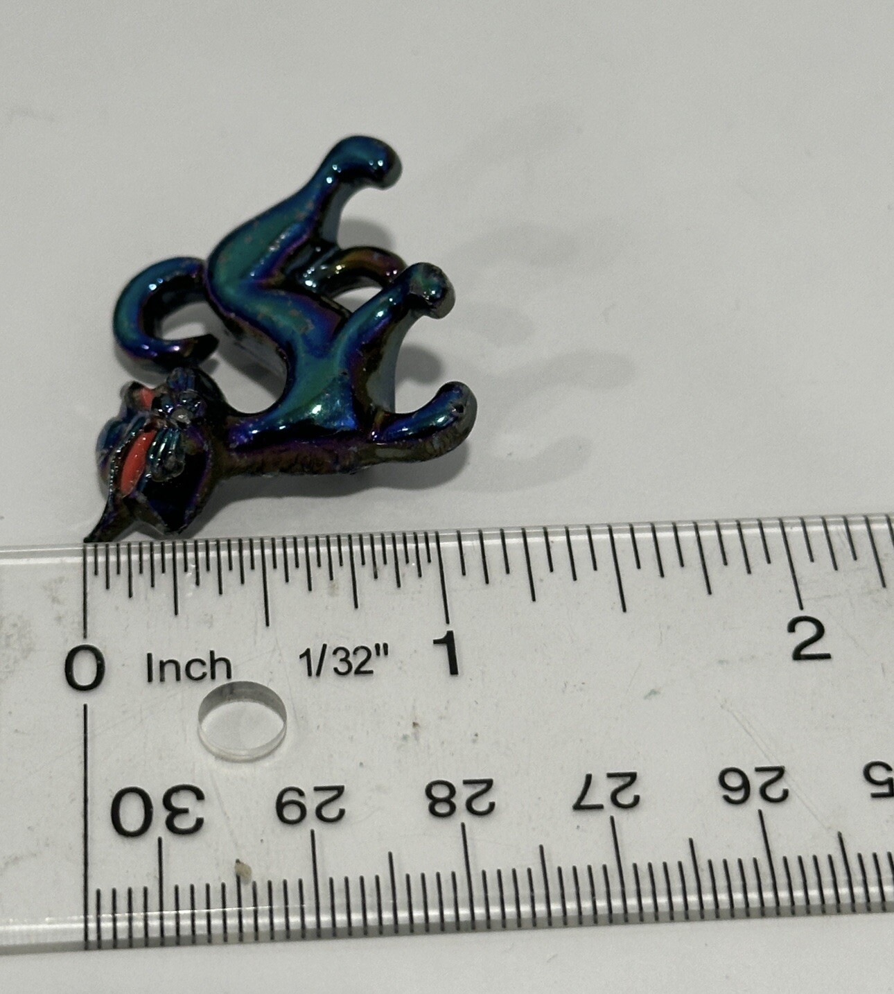 Vintage Iridescent Lusterware Cat Scatter Brooch Pin Red Eyes Oil Slick