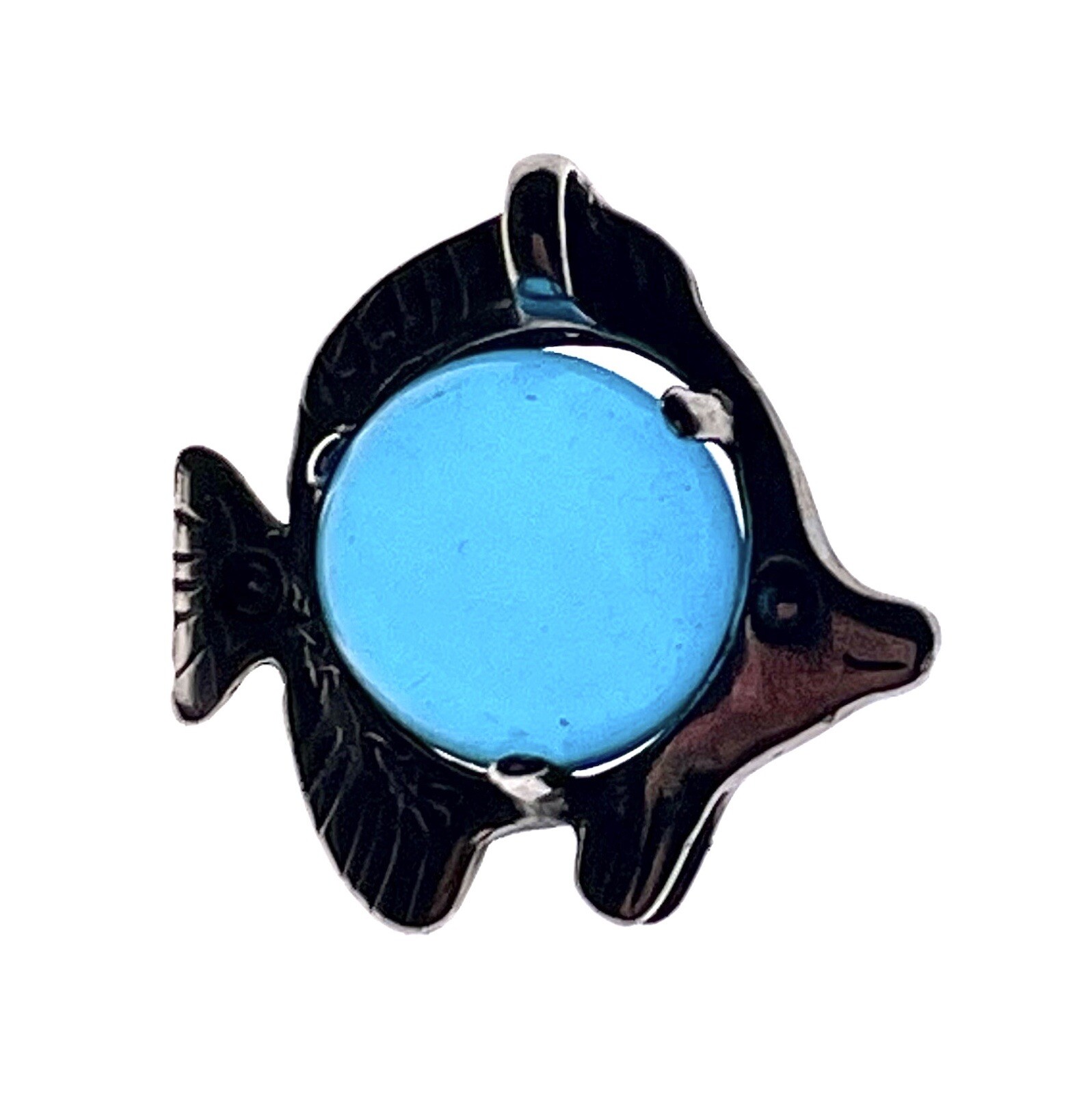 🐠BLUE Glass Jelly Belly Angelfish Slide Pendant 925 Sterling Silver MEXICO Vtg.