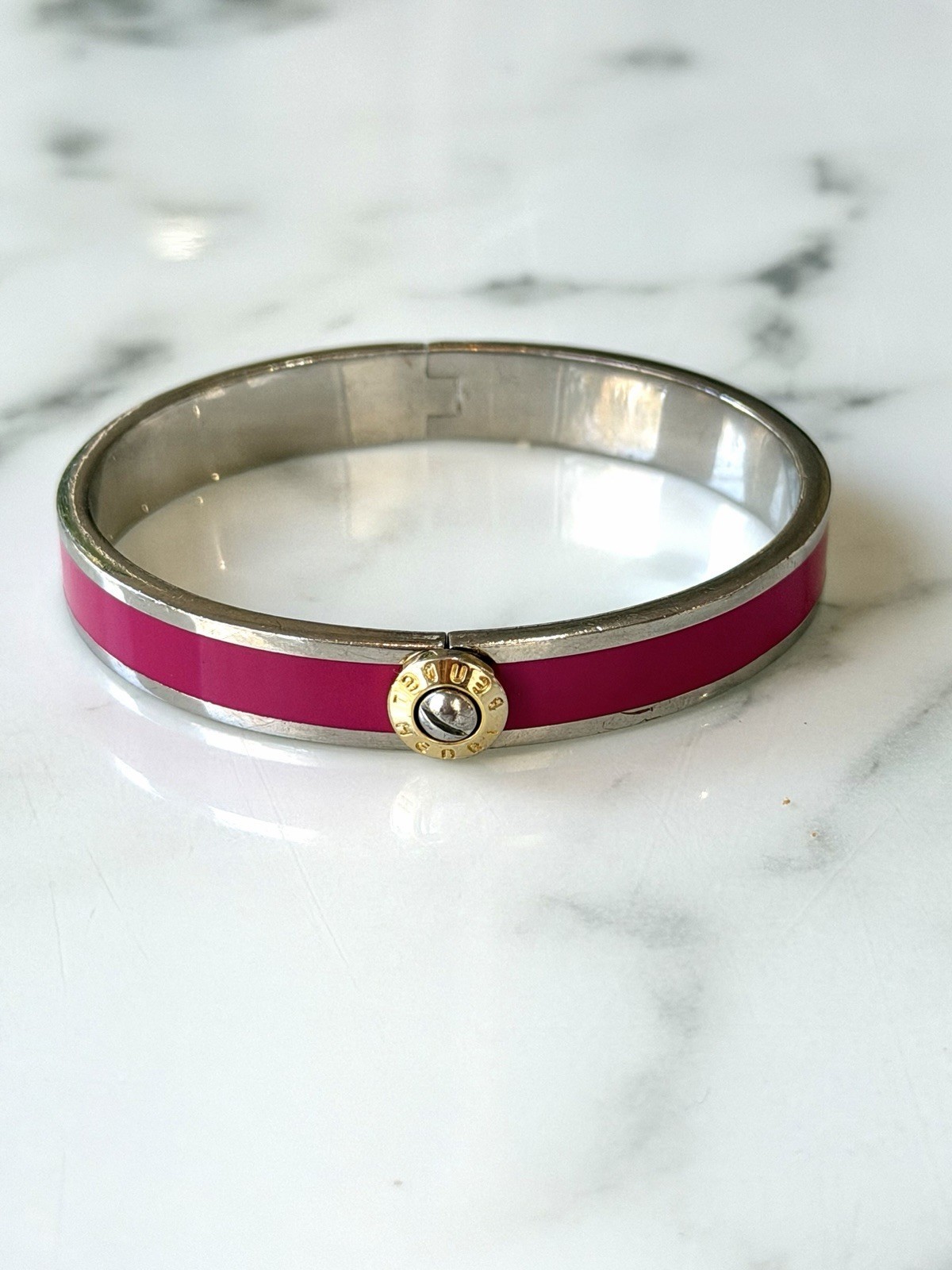 Vintage Henri Bendel Pink Enamel Silver-Tone Bangle Bracelet
