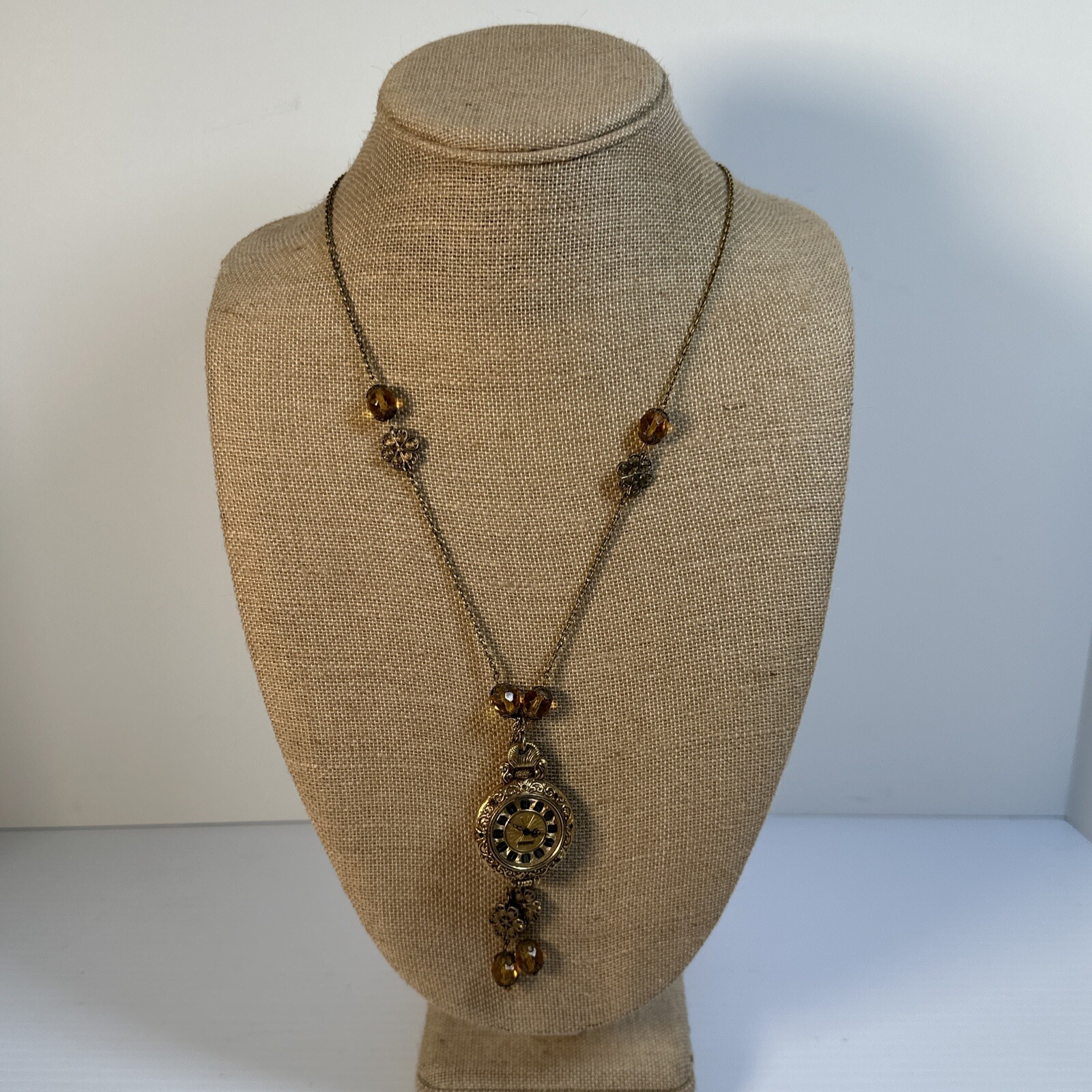 Vintage Mid Century Endura Pendant Watch Renaissance Style Necklace