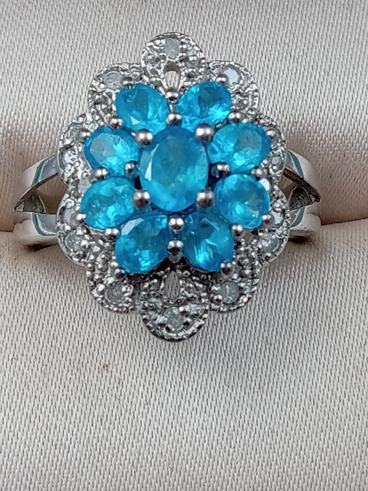 Colleen Lopez Blue Topaz & White Zircon Sparkly Sterling Silver Ring Size 8 -HSN