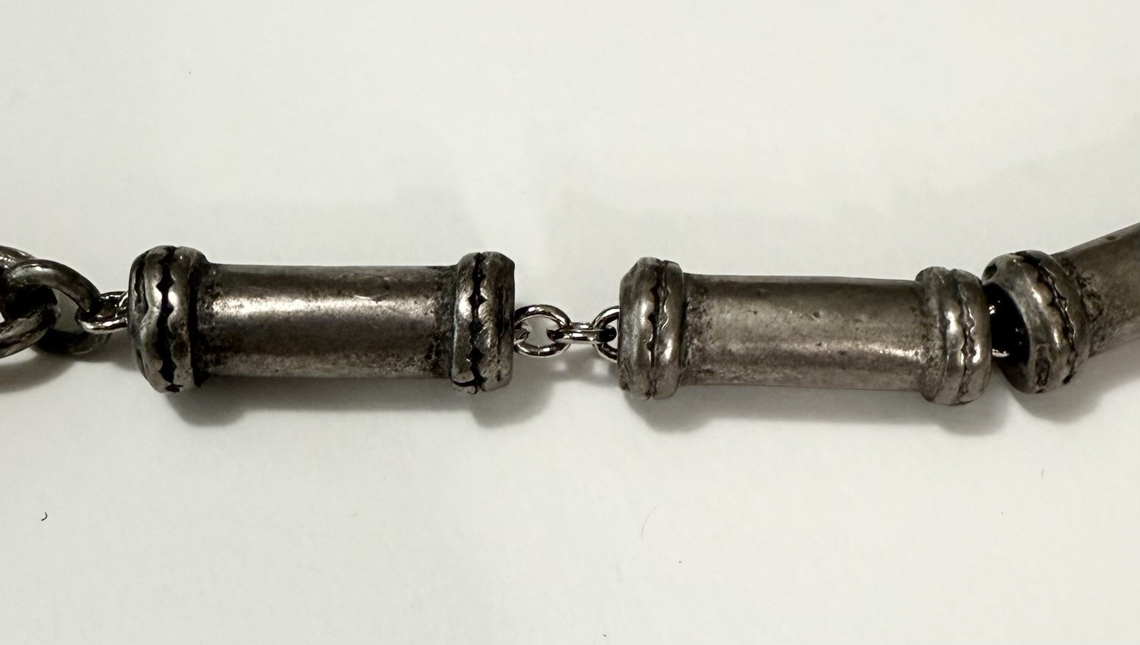 Modernist Pewter Tube Bead & Agate Geode Slices Chain Belt or Necklace 34”- 40”