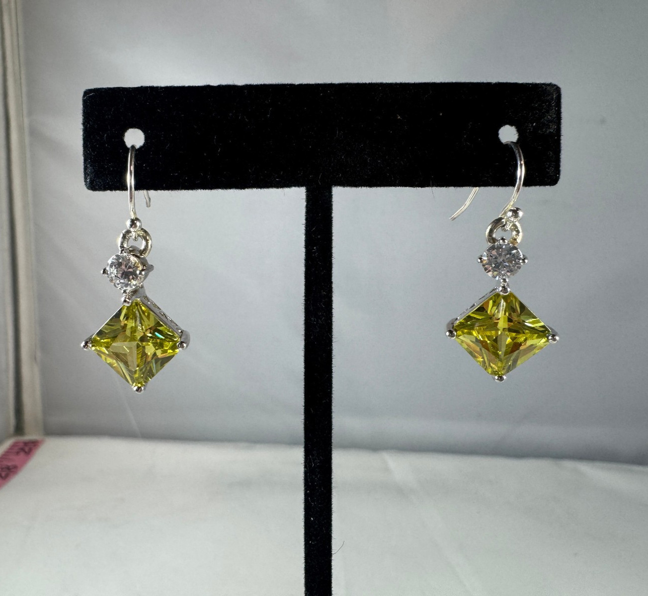 Sterling silver vintage citrine and cubic zirconia pierced dangle earrings