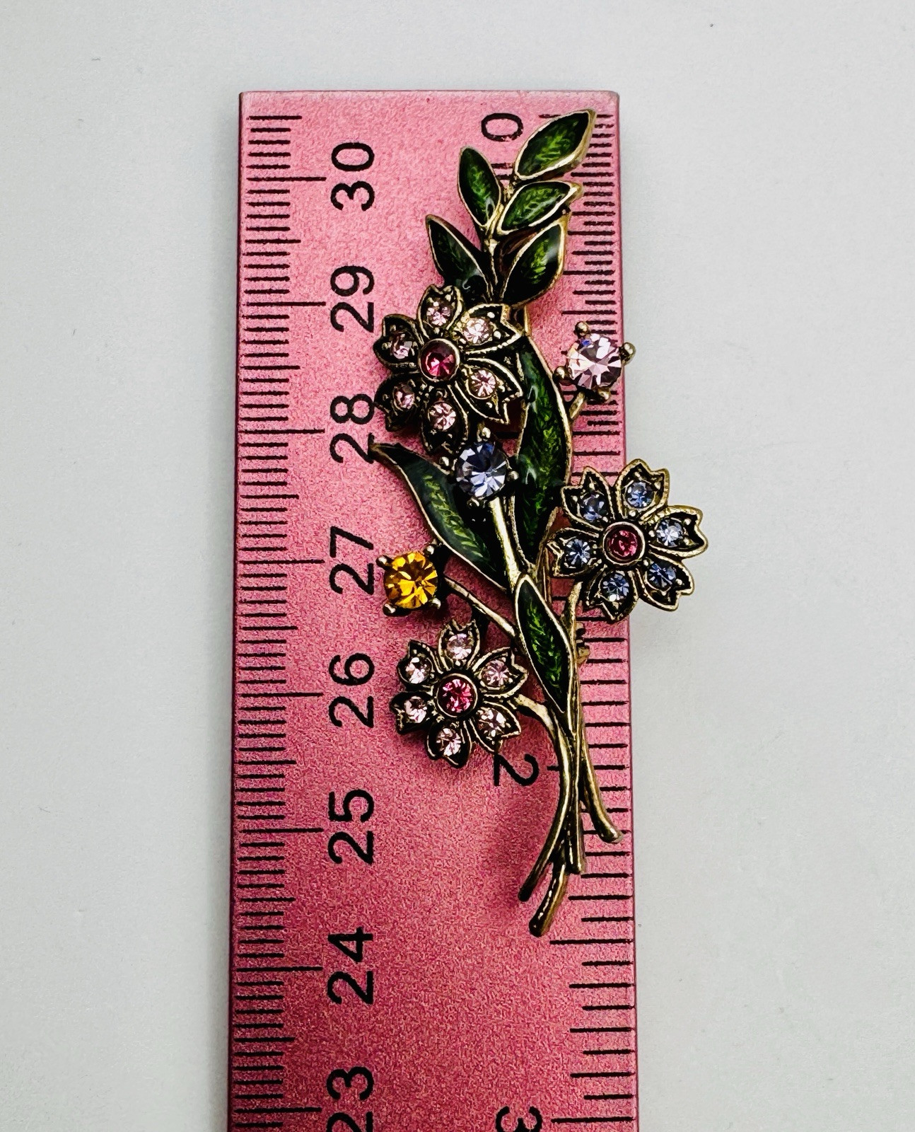 Jeweled Flower Bouquet Brooch Purple Pink Rhinestone Enamel Metal Beautiful