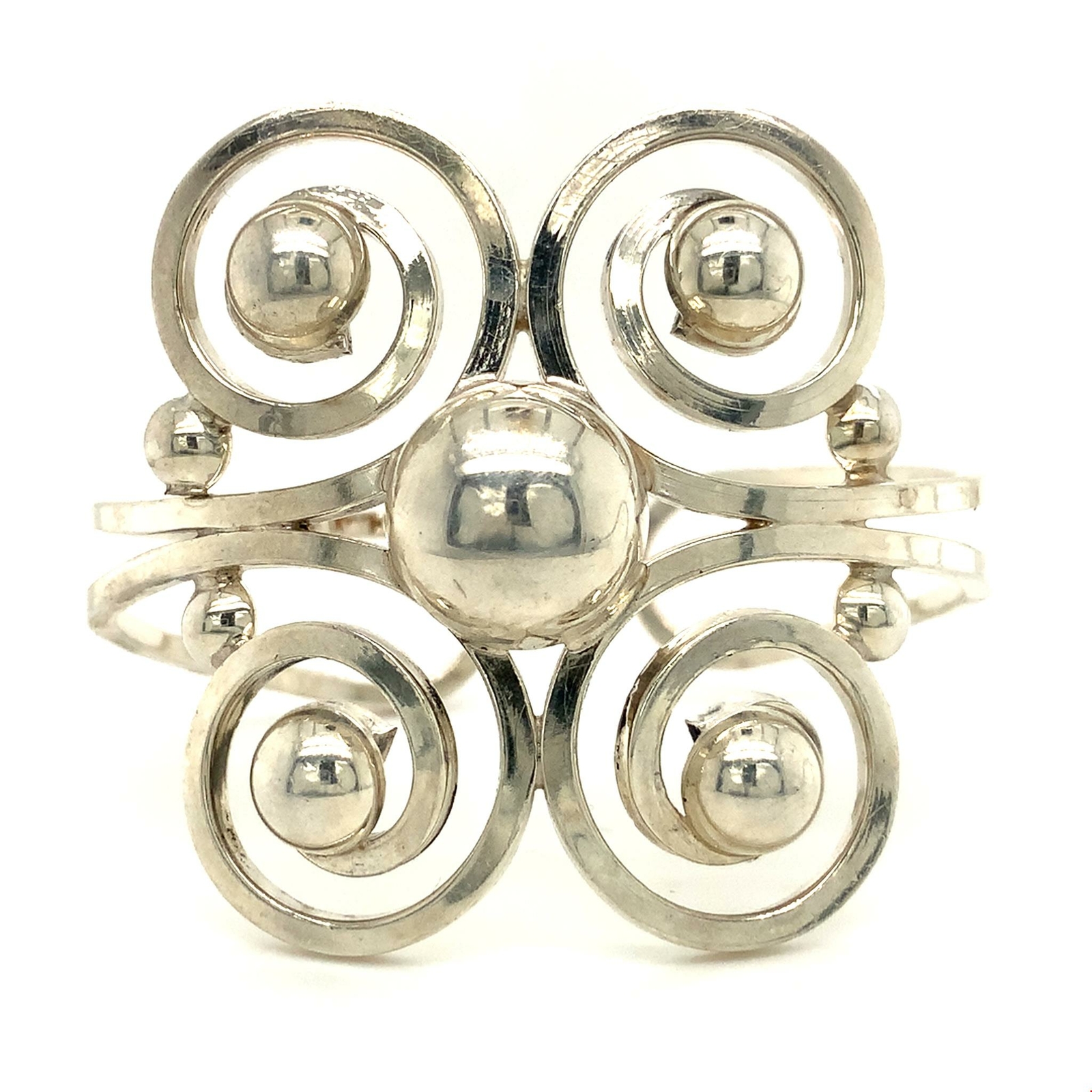 Vintage Sterling Signed 925 ATI Mexico Rare Ornate Filigree Cuff Bracelet 6 1/4
