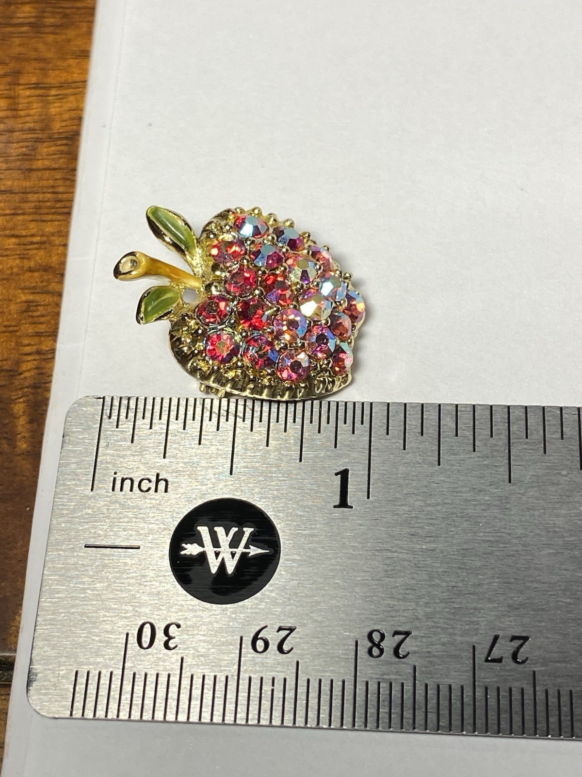 Vintage Gold Tone Enamel Ombré Pink Red Iridescent Aurora Borealis Apple Brooch