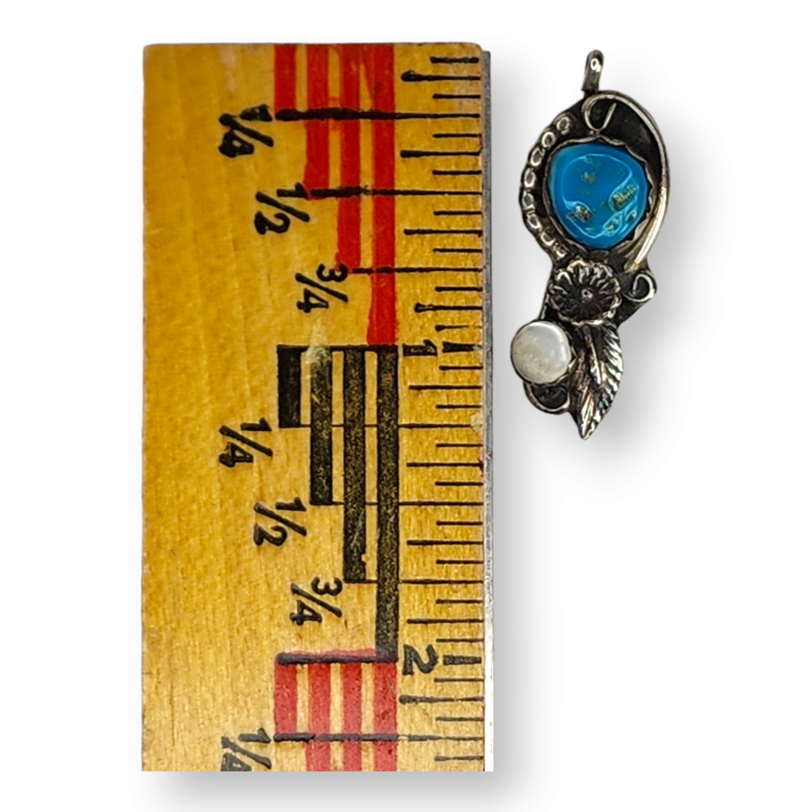 Vintage Sterling Silver 925 Sisteks Turquoise and Mother of Pearl Pendant